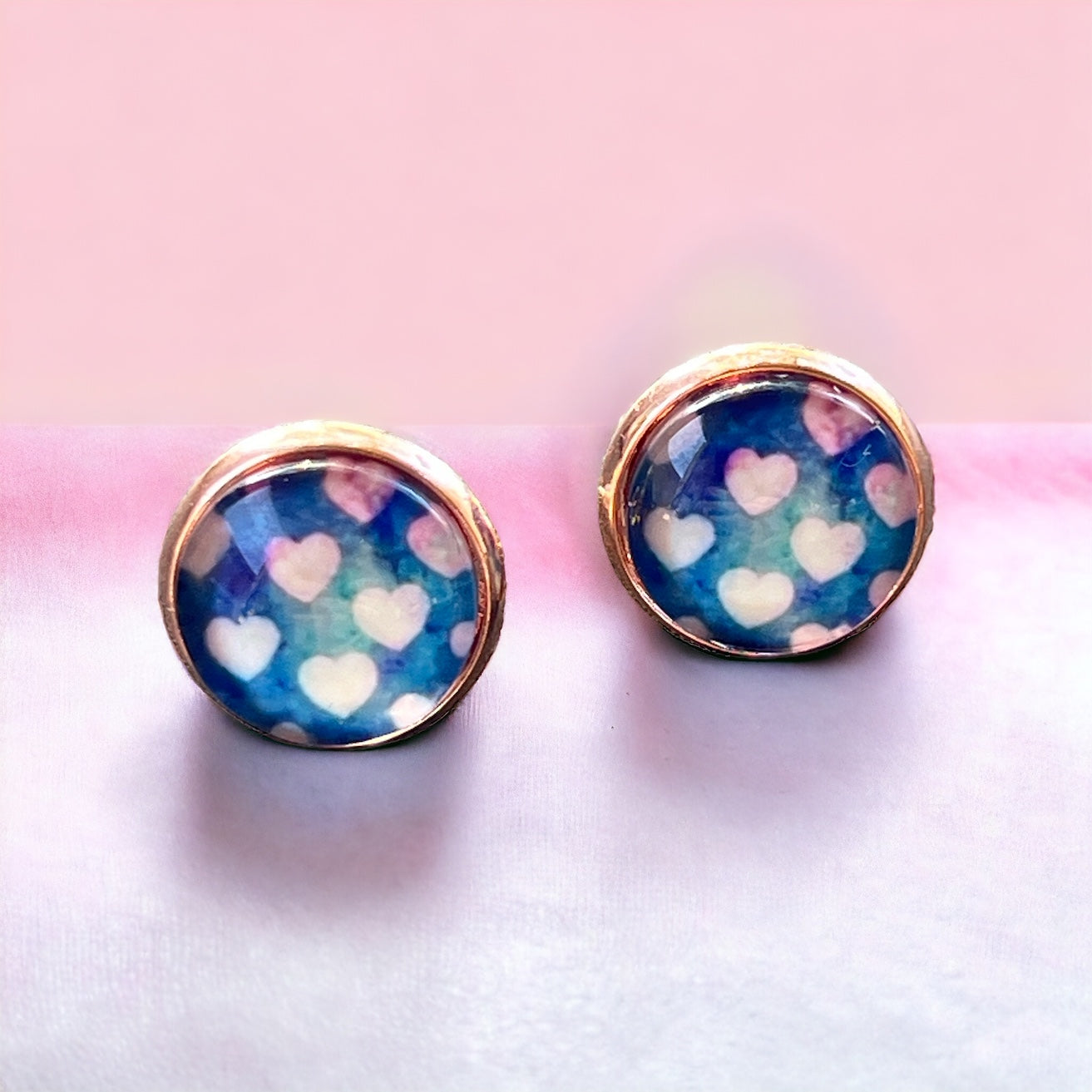Galaxy Heart Stud Earrings – Whimsical Pastel Love Jewelry in Rose Gold