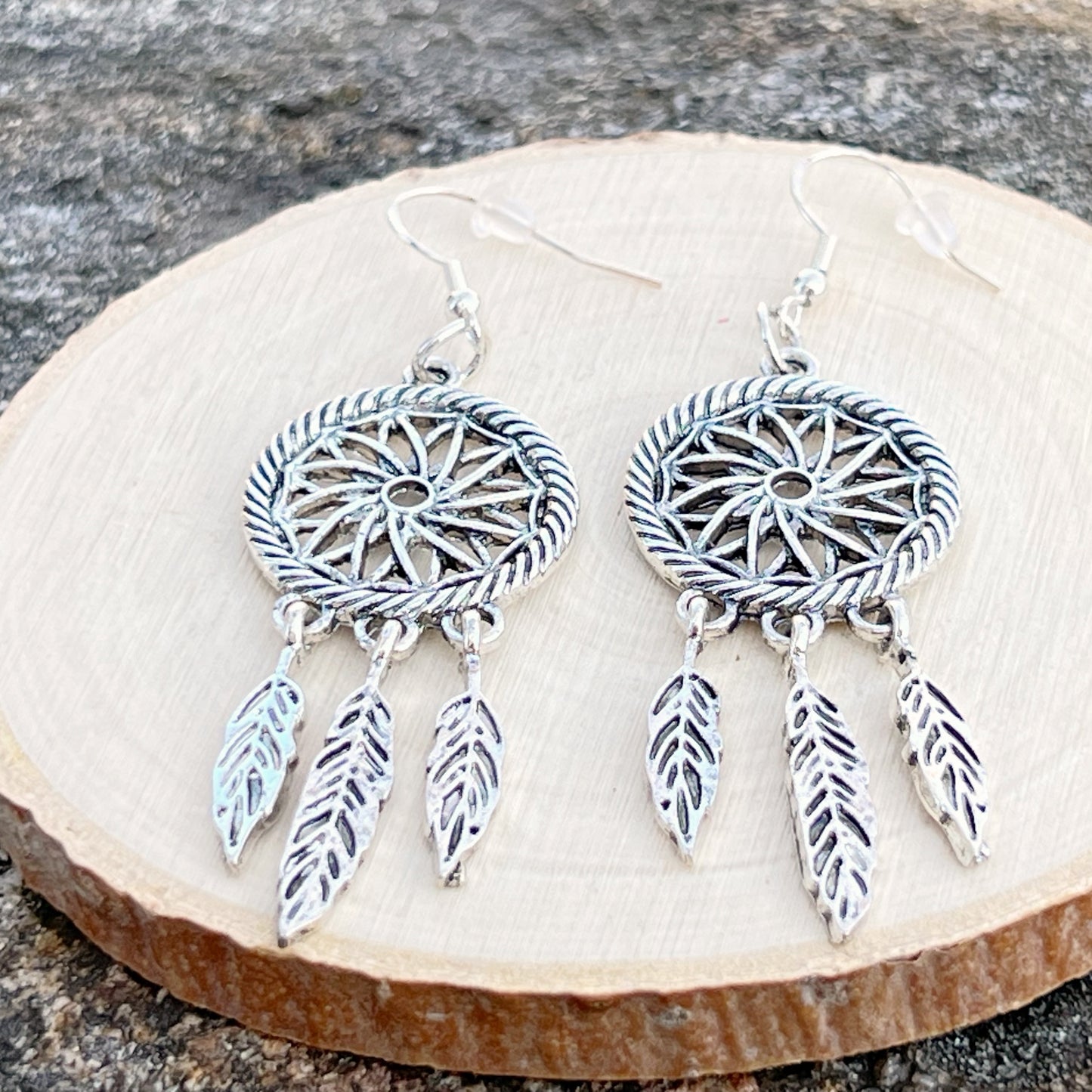 Dreamcatcher Earrings – Handmade Silver Boho Dangles