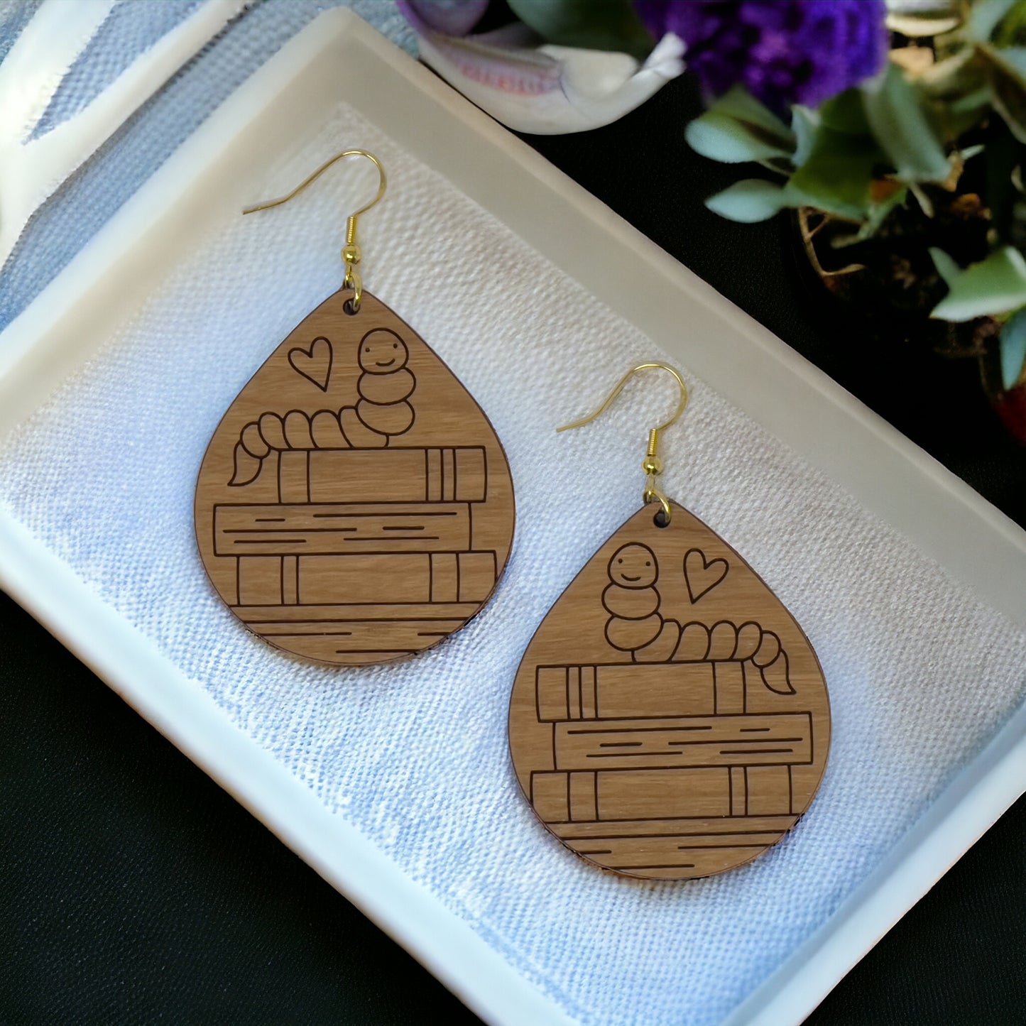 Bookworm Wood Earrings – Cute Boho Jewelry for Book Lovers