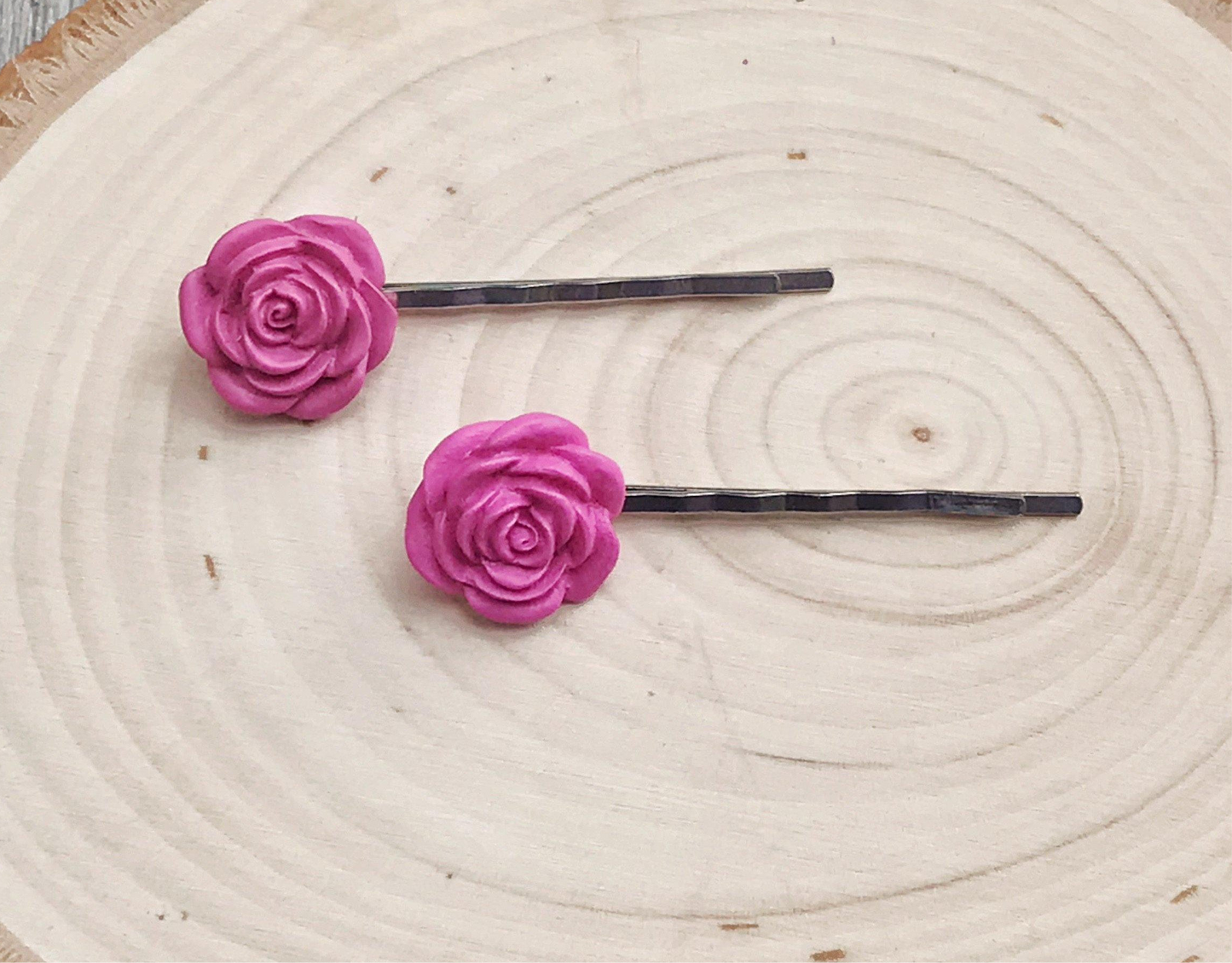 Fuchsia Flower Hair Pin - Bridal Boho Floral Bobby Pin Set of 2