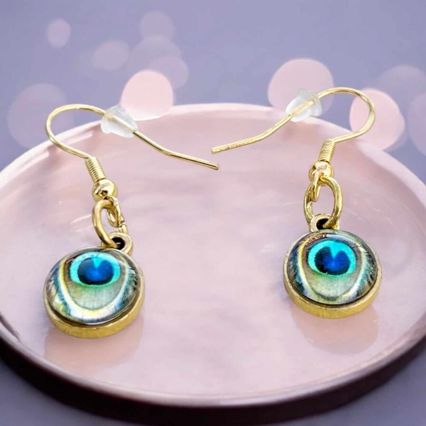 Peacock Eye Earrings – Handmade Gold Boho Dangles