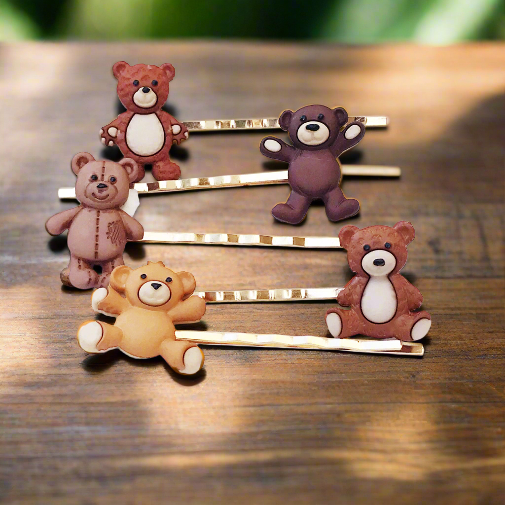 Teddy Bear Hair Pins Set of 5 Adorable Bobby Pins