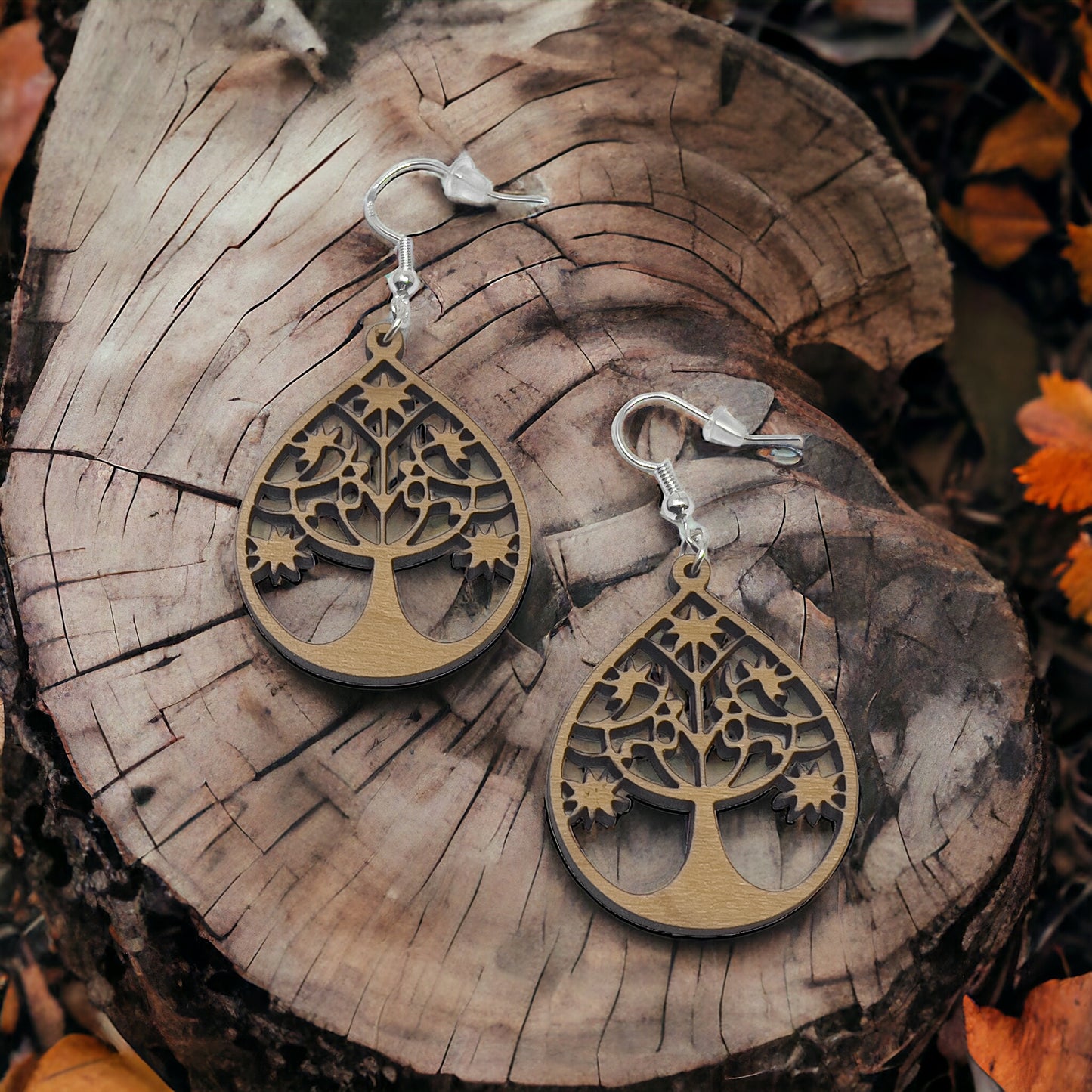 Tree of Life Earrings, Rustic Dangle Earrings, Boho Tree Earrings, Cute Winter Holiday Earring, Nature Wood Earring, Country Western Jewelry