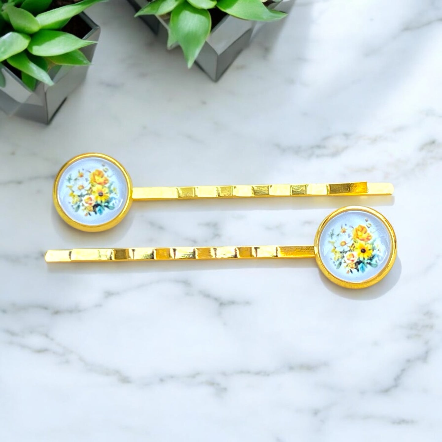 Vintage Floral Hair Pins – Set of 2 Gold Cottagecore Accessories