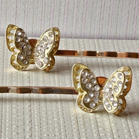 Gold Butterfly Hair Pins – Sparkly Rhinestone Wedding Clips for Women Be Grace Be Love Boutique
