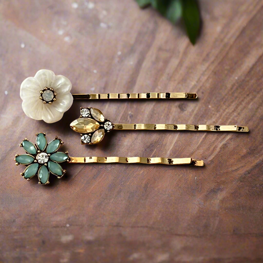 Floral Rhinestone Hair Pins