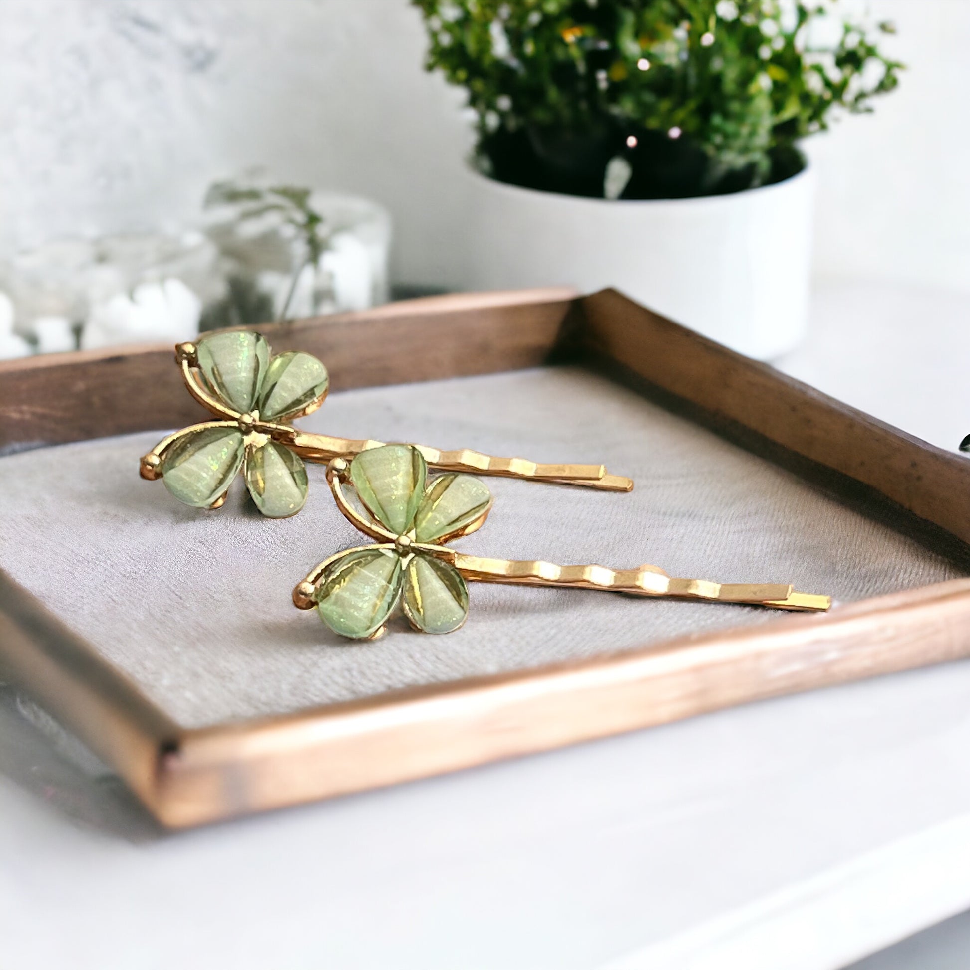 Green Butterfly Hair Pins – Set of 2 Boho Spring Accessories