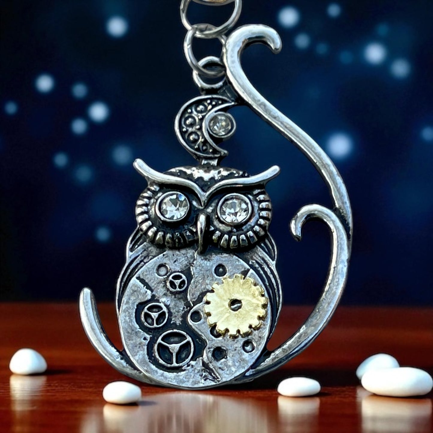 Steampunk Owl Purse Charm – Mixed Metal Gear Keychain