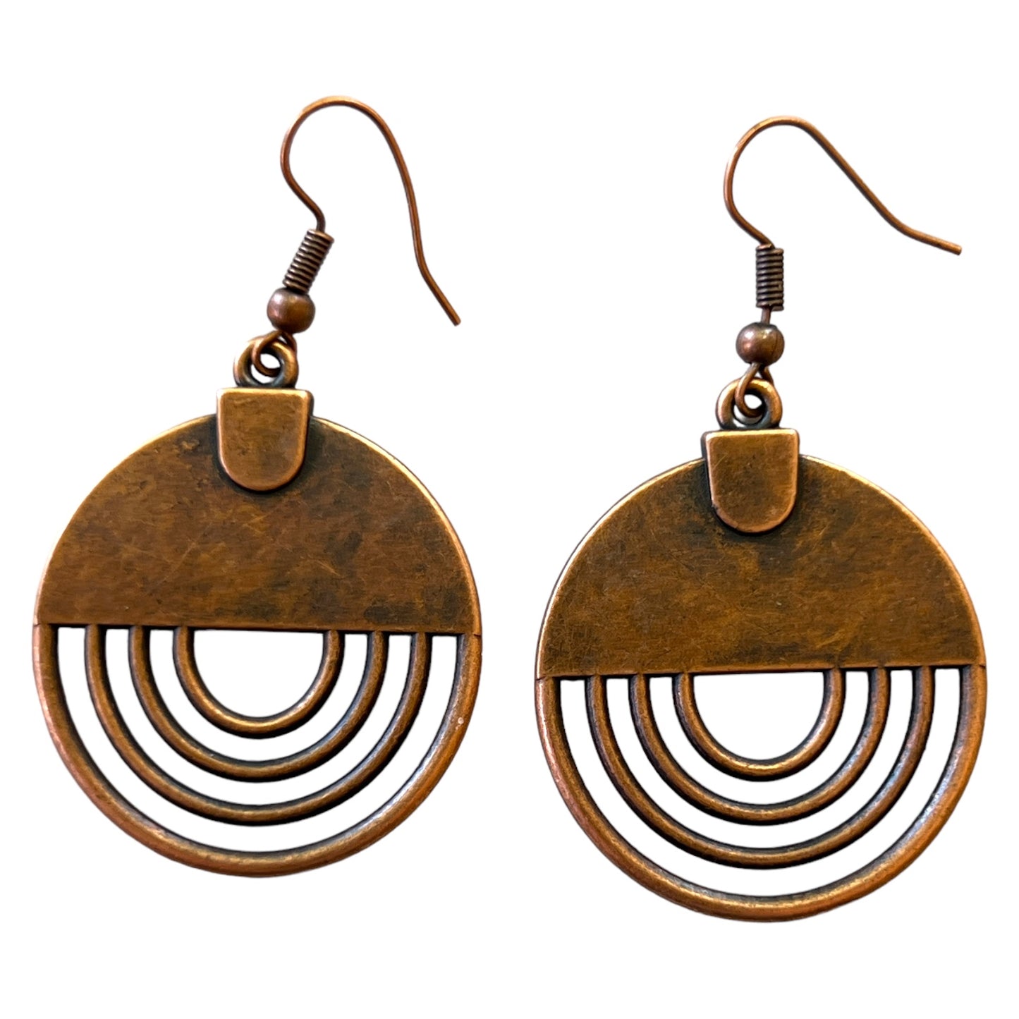 Geometric Copper Dangle Earrings – Boho Chic Round Design