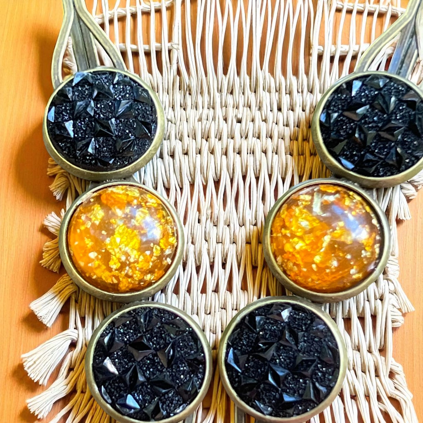 Fall Hair Pin Set – Amber & Black Crystal Handmade Bobby Pins