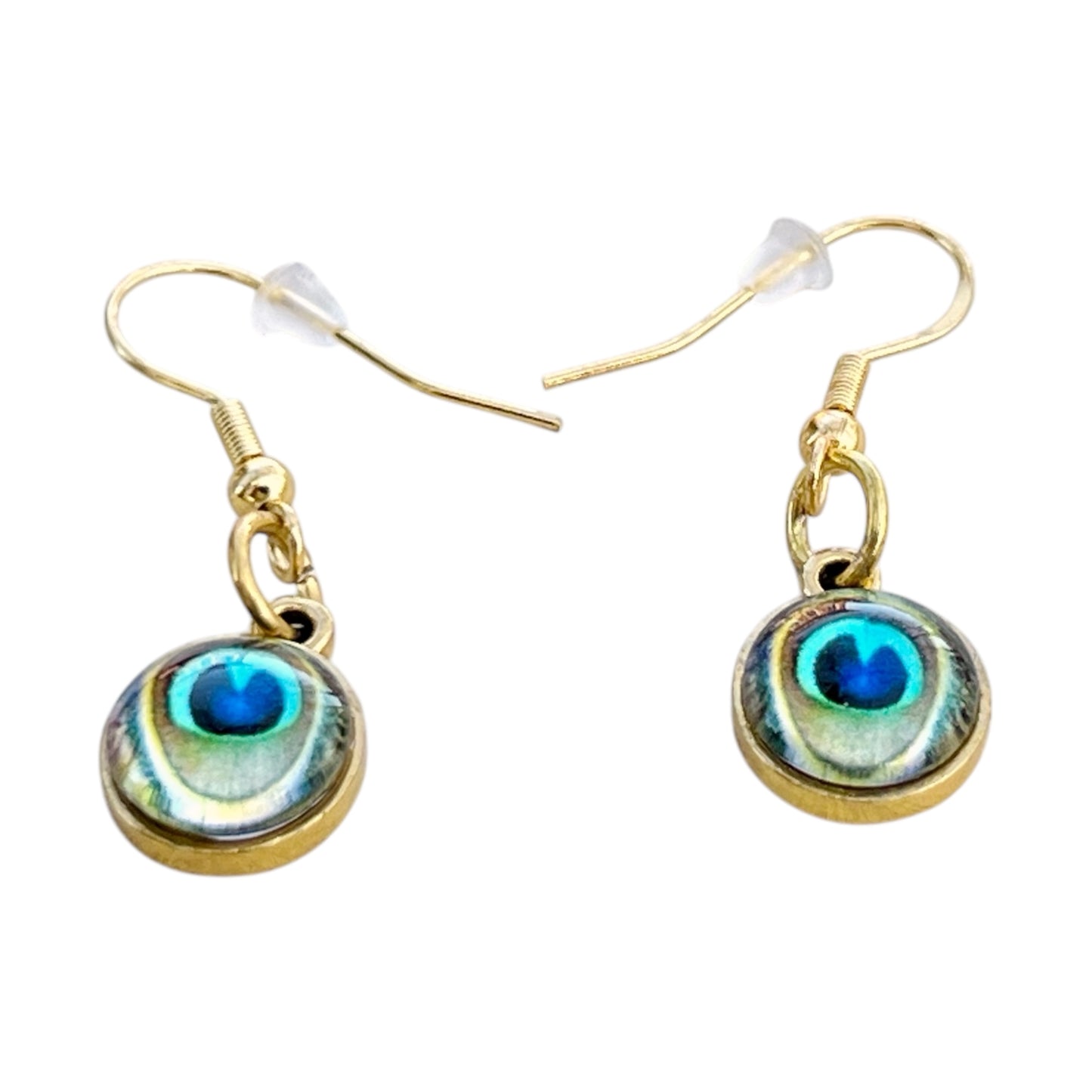 Peacock Eye Earrings – Handmade Gold Boho Dangles