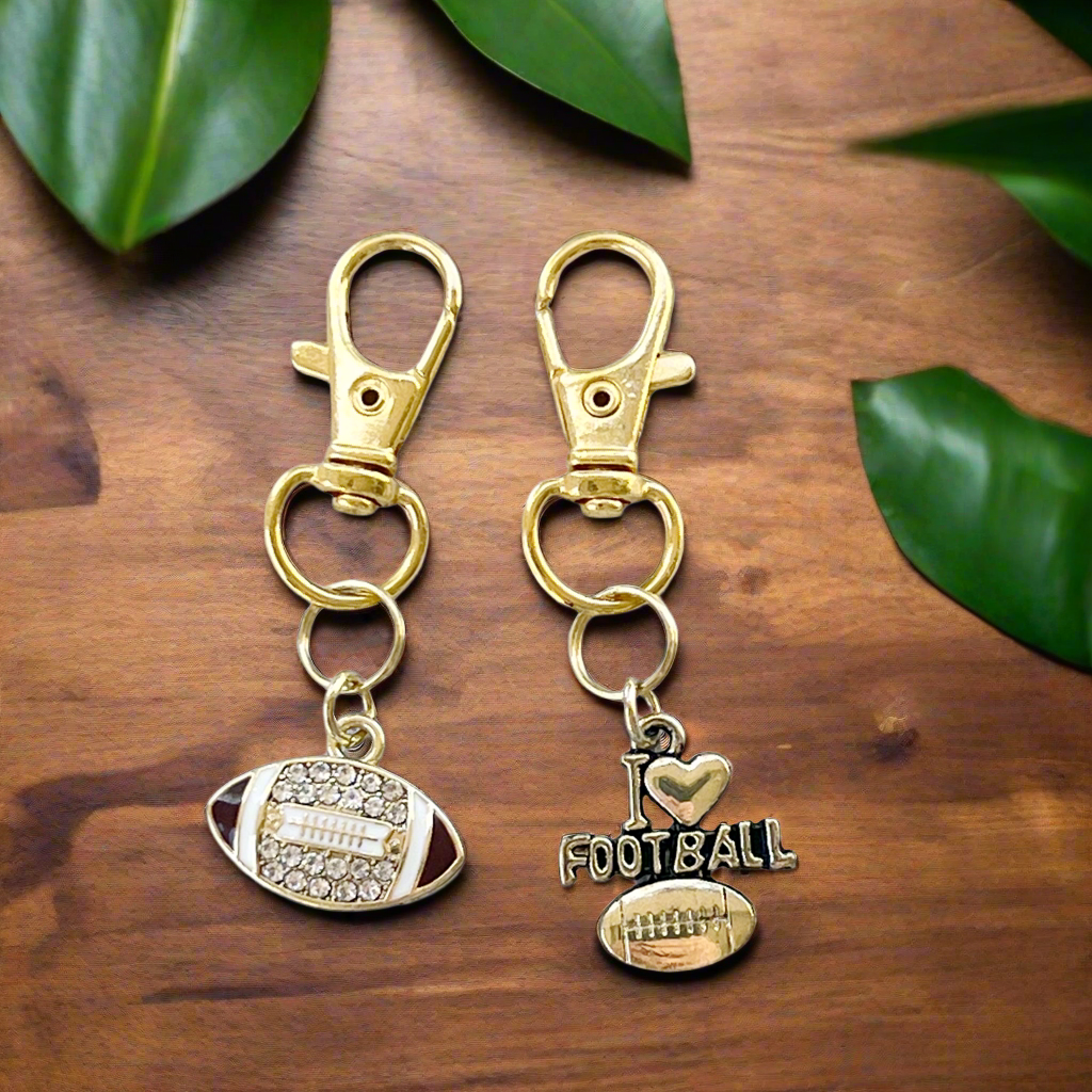 I Love Football Keychain Purse Charm with Rhinestones