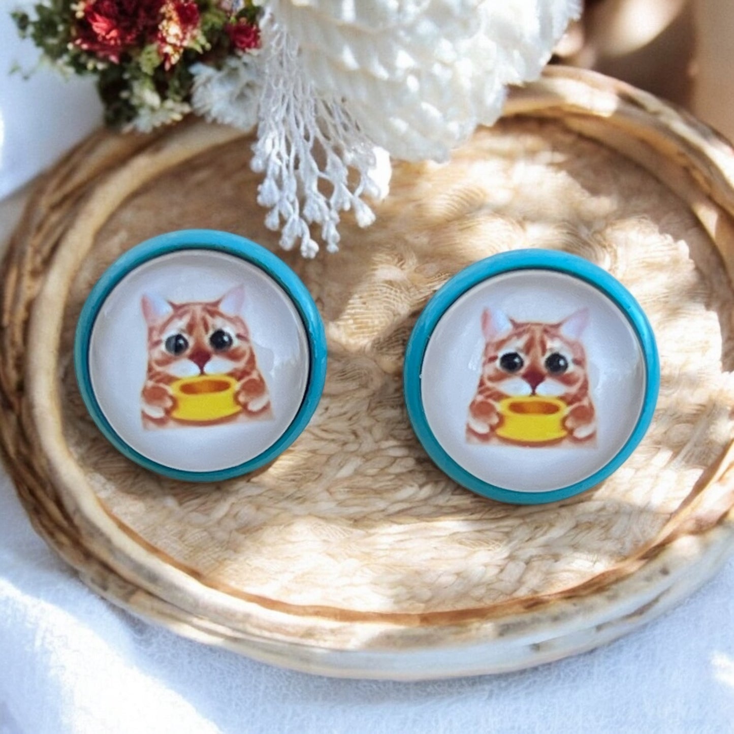 Hungry Cat Stud Earrings – Handmade Kitty Jewelry