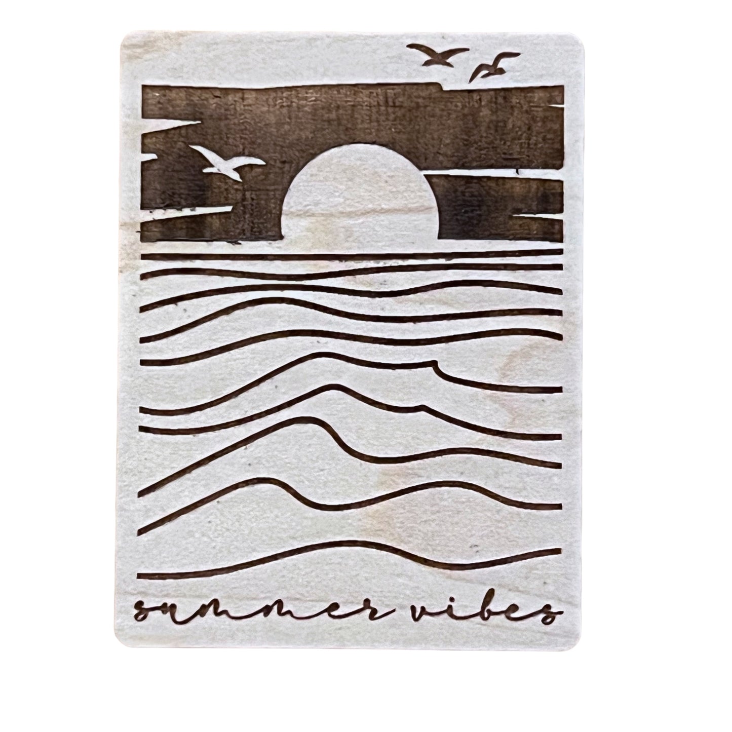 Summer Vibes Sunset Magnet – Beachy Ocean Wood Decor