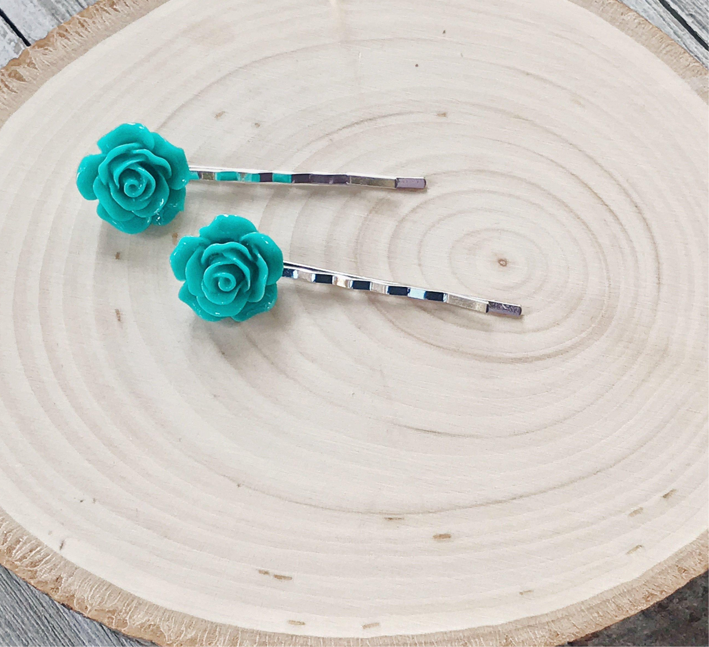 Green Rose Hair Pins -Bridal Hair Accessories - Floral Bobby Pins