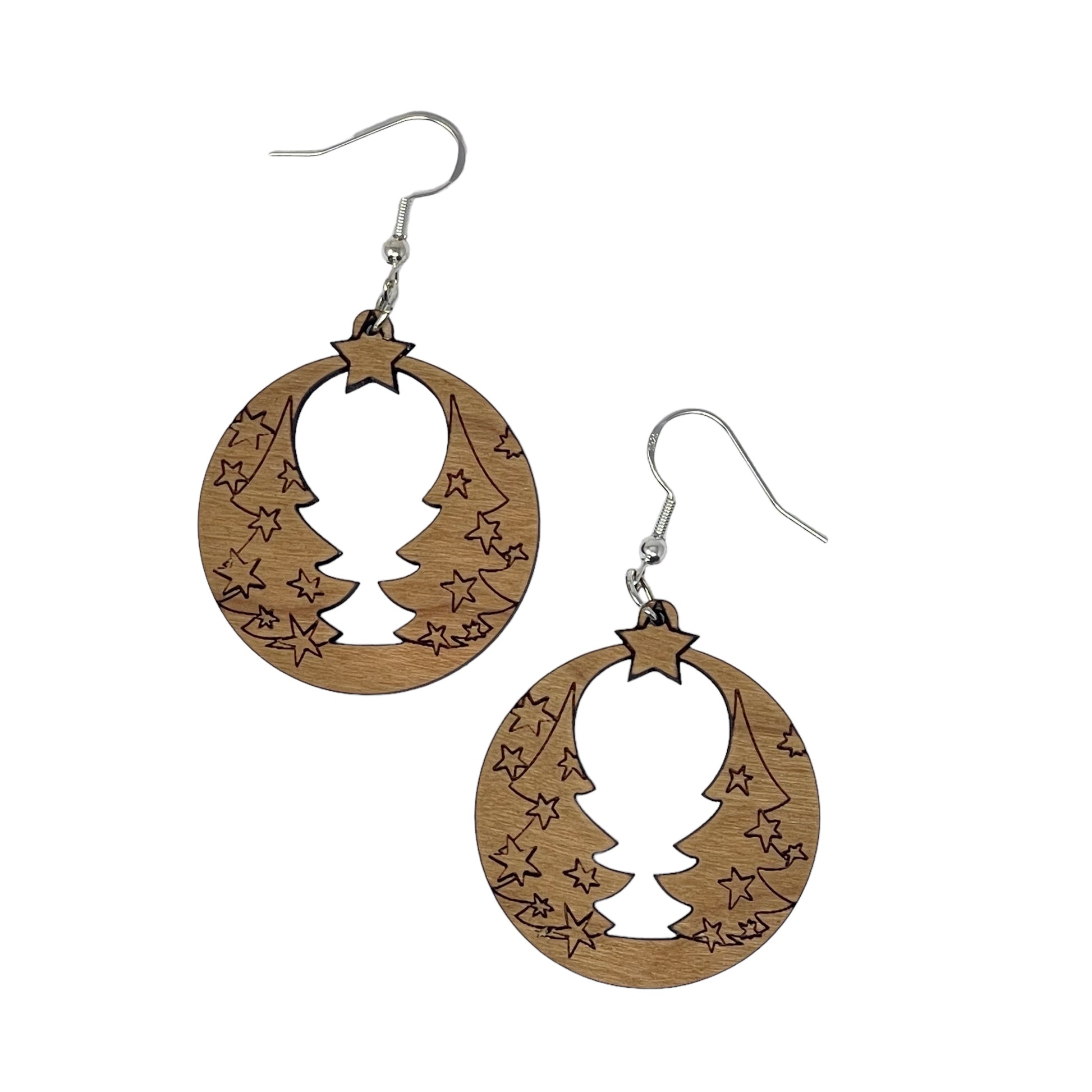 Christmas Tree Wood Earrings - Rustic Dangle Pine Tree Design, Cute Winter Holiday Accessories with a Natural Touch