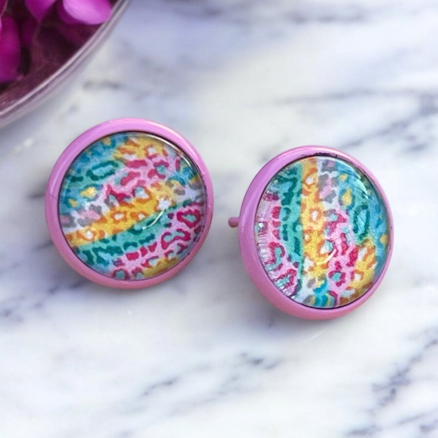 Spring Leopard Print Stud Earrings – Handmade Pastel Animal Print Jewelry