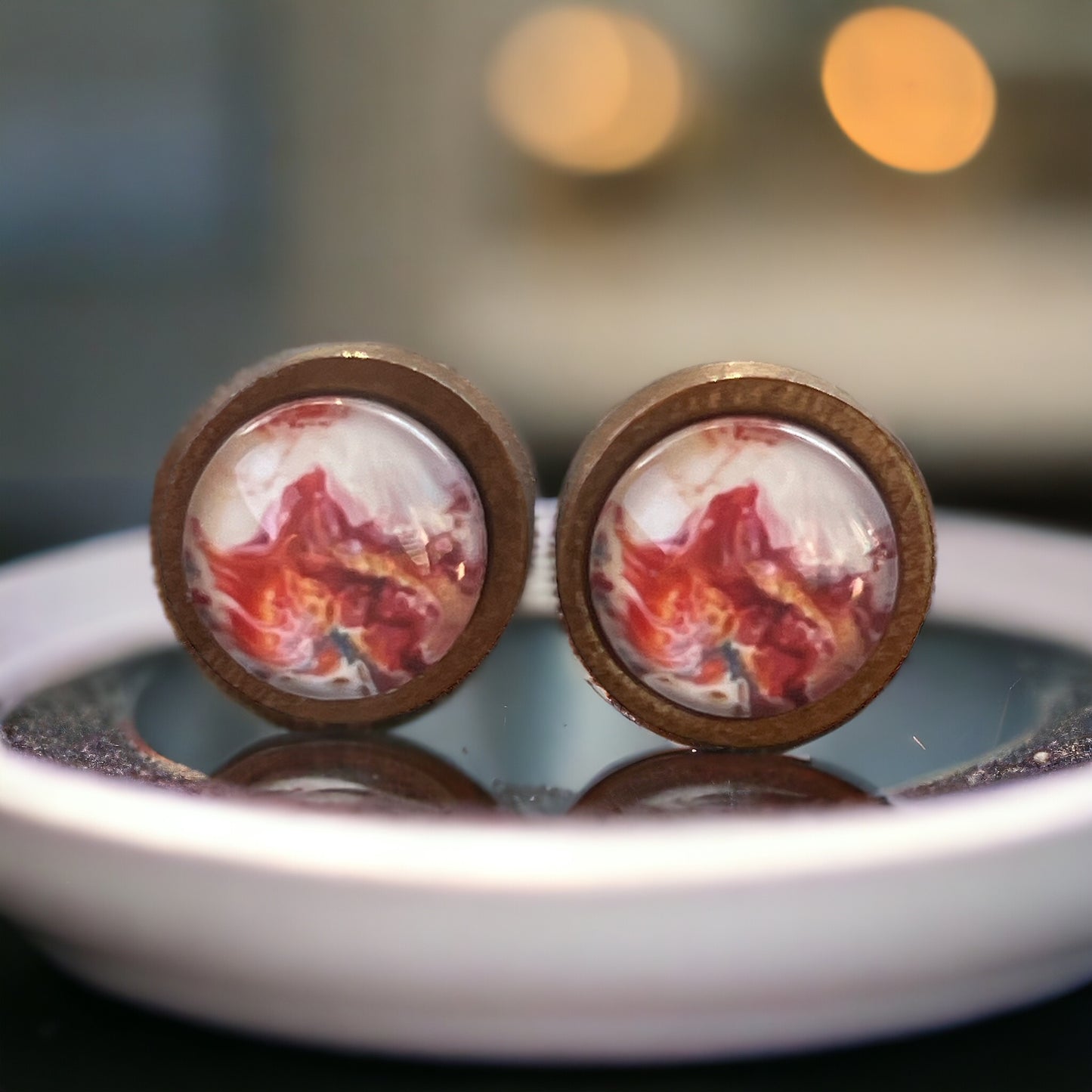 Crimson Marble Resin Stud Earrings – Earthy Artisan Jewelry