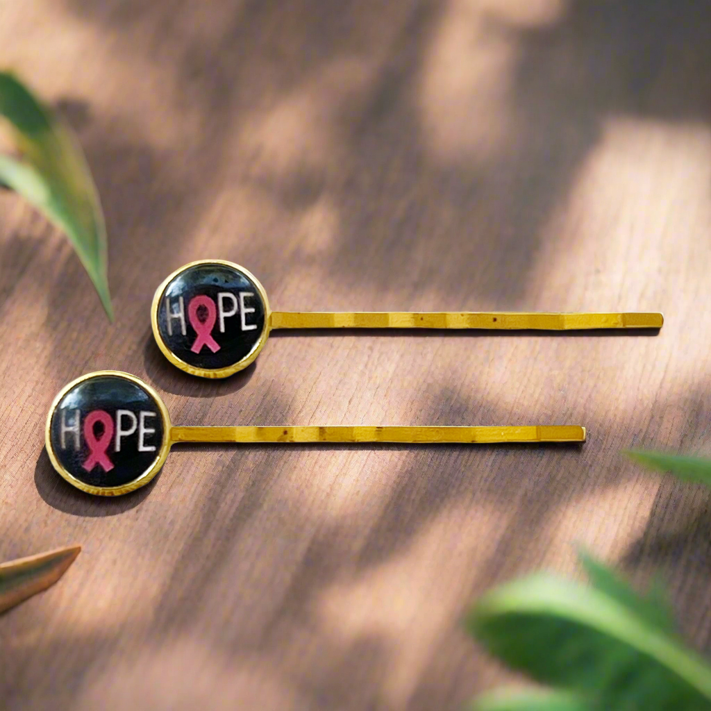 Hope Breast Cancer Awareness Month Pink Ribbon Hair Pins