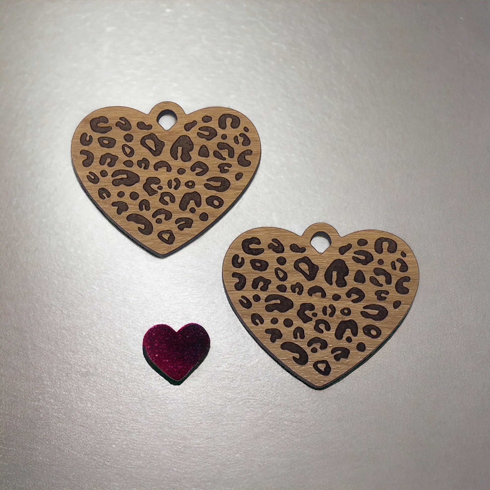 Animal Print Heart Wood Earring Blanks - Laser Cut Wholesale Findings for Bulk Earring Parts | Finished Cheetah Dangle Earrings