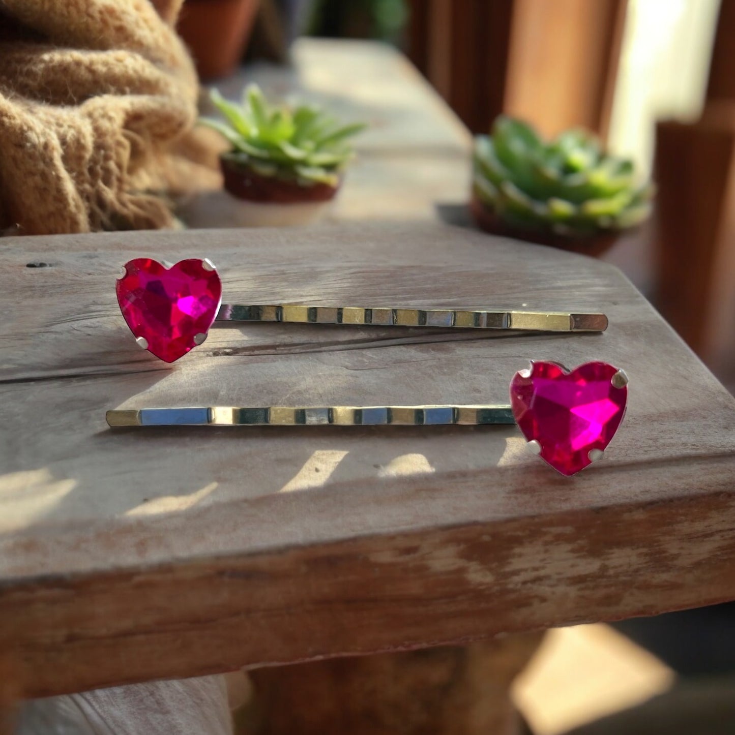 Pink Heart Hair Pins – Set of 2 Romantic Boho Accessories