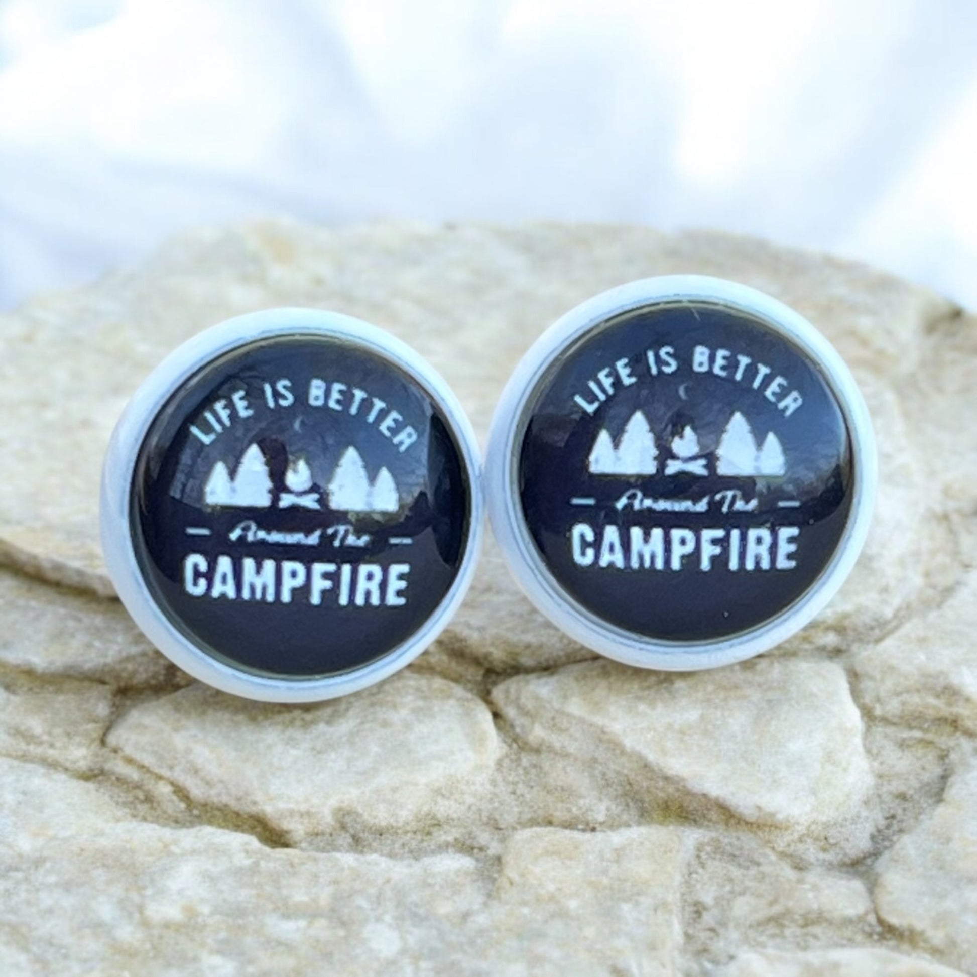 Close-up of 12mm quote earrings with stainless steel posts