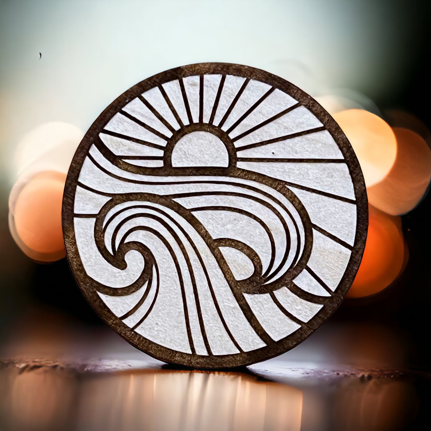 Sunrise Wave Magnet – Coastal Wood Decor for Ocean Lovers