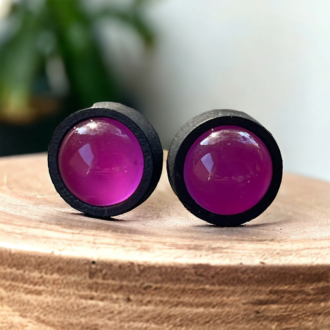 Amethyst Purple Stud Earrings – Handmade Wood & Resin Jewelry