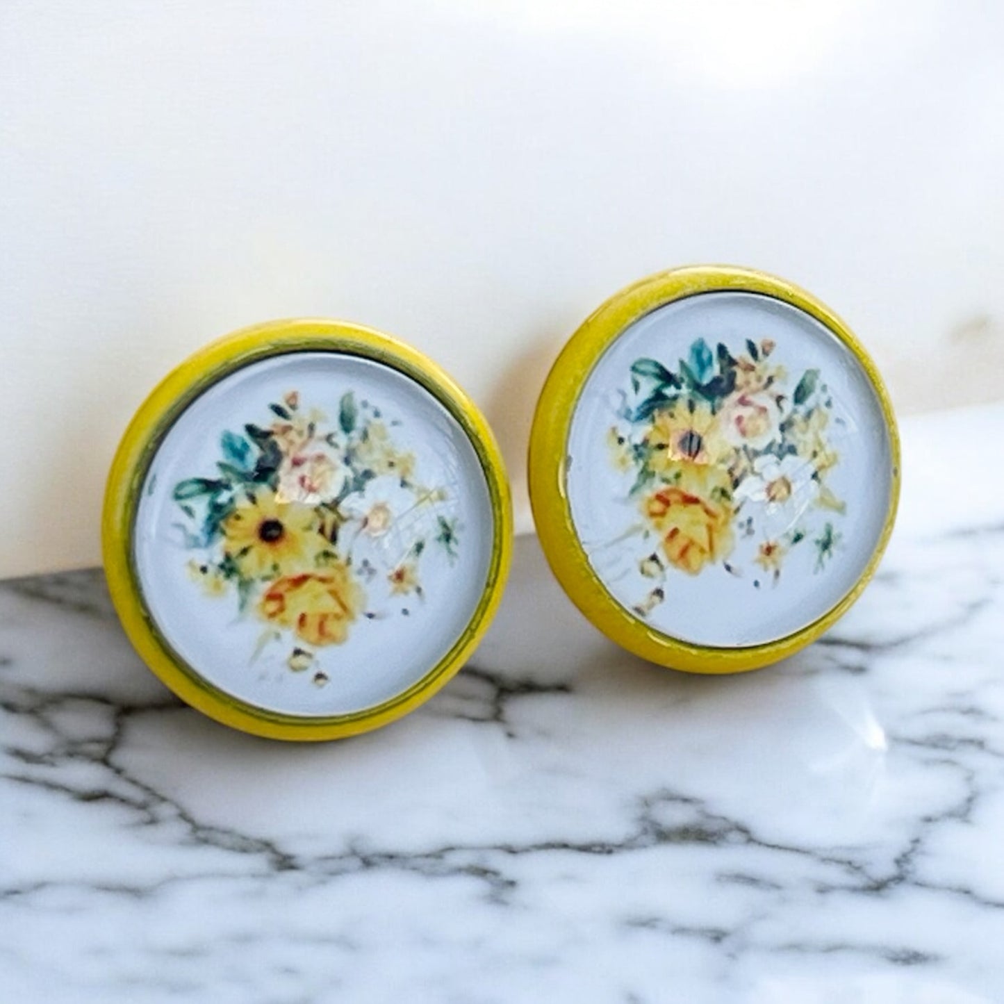 Yellow & White Floral Stud Earrings – Handmade Cottagecore Jewelry