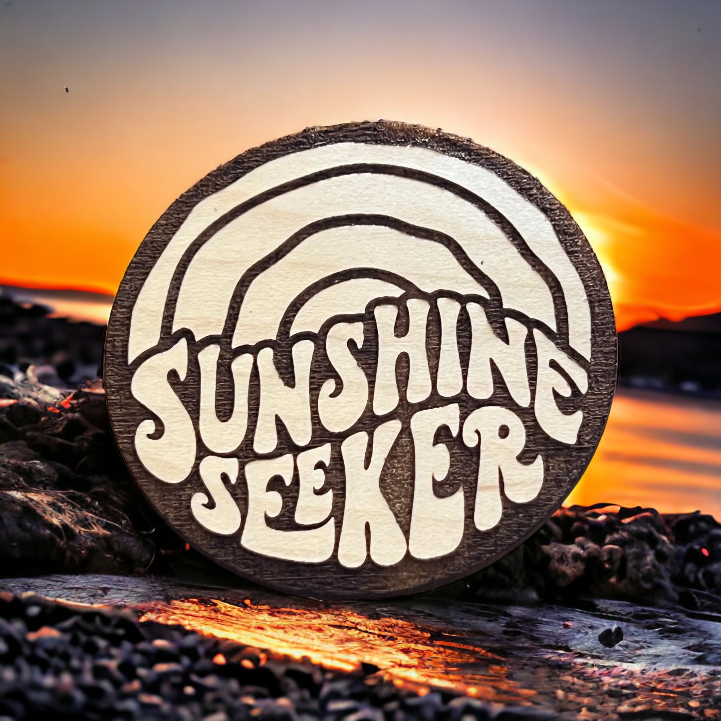 Sunshine Seeker Magnet – Boho Retro Wooden Magnet for Summer Lovers