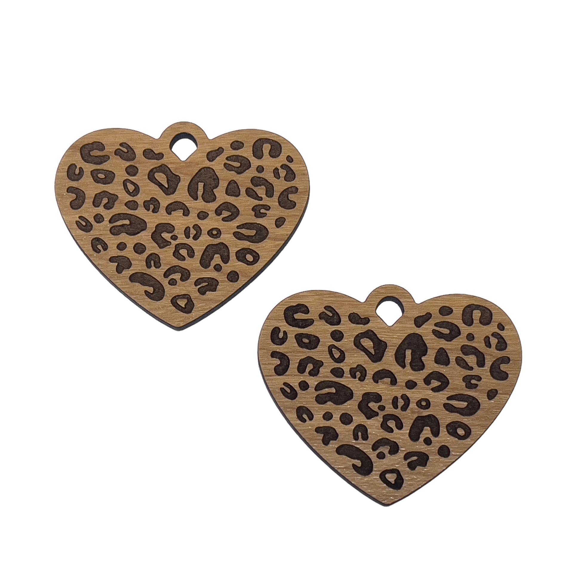 Animal Print Heart Wood Earring Blanks - Laser Cut Wholesale Findings for Bulk Earring Parts | Finished Cheetah Dangle Earrings