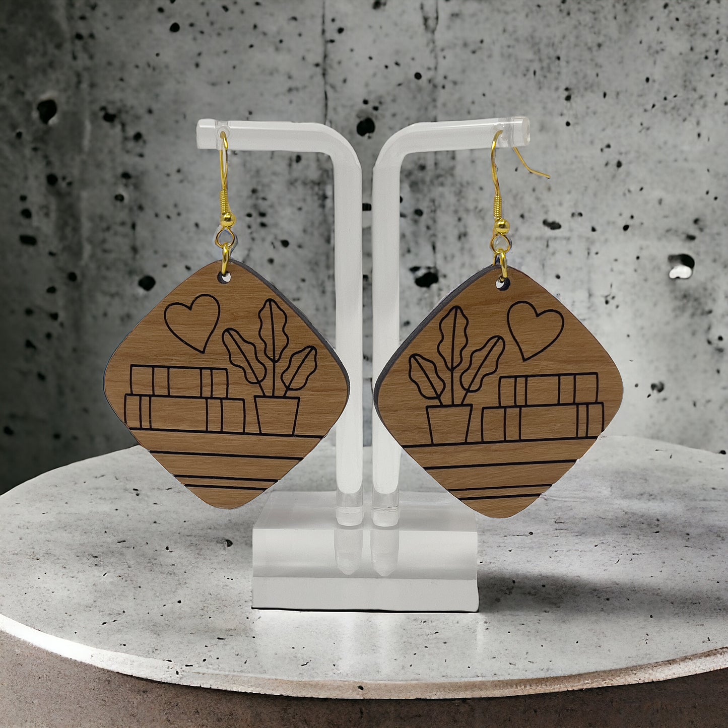 Books & Plants Wood Earrings – Boho Cottagecore Jewelry