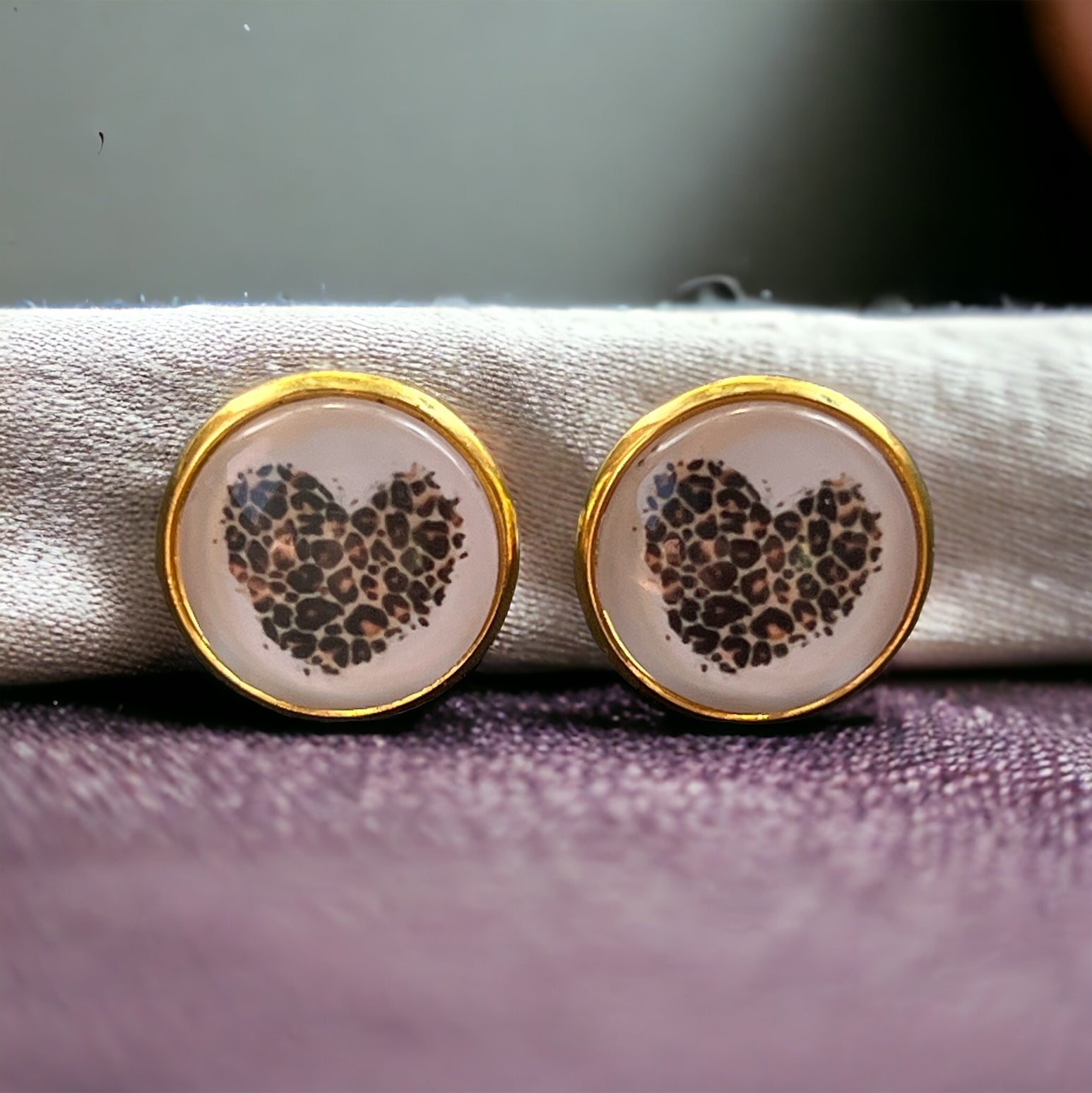 Animal Print Heart Gold Stud Earrings - Chic & Playful Accessories