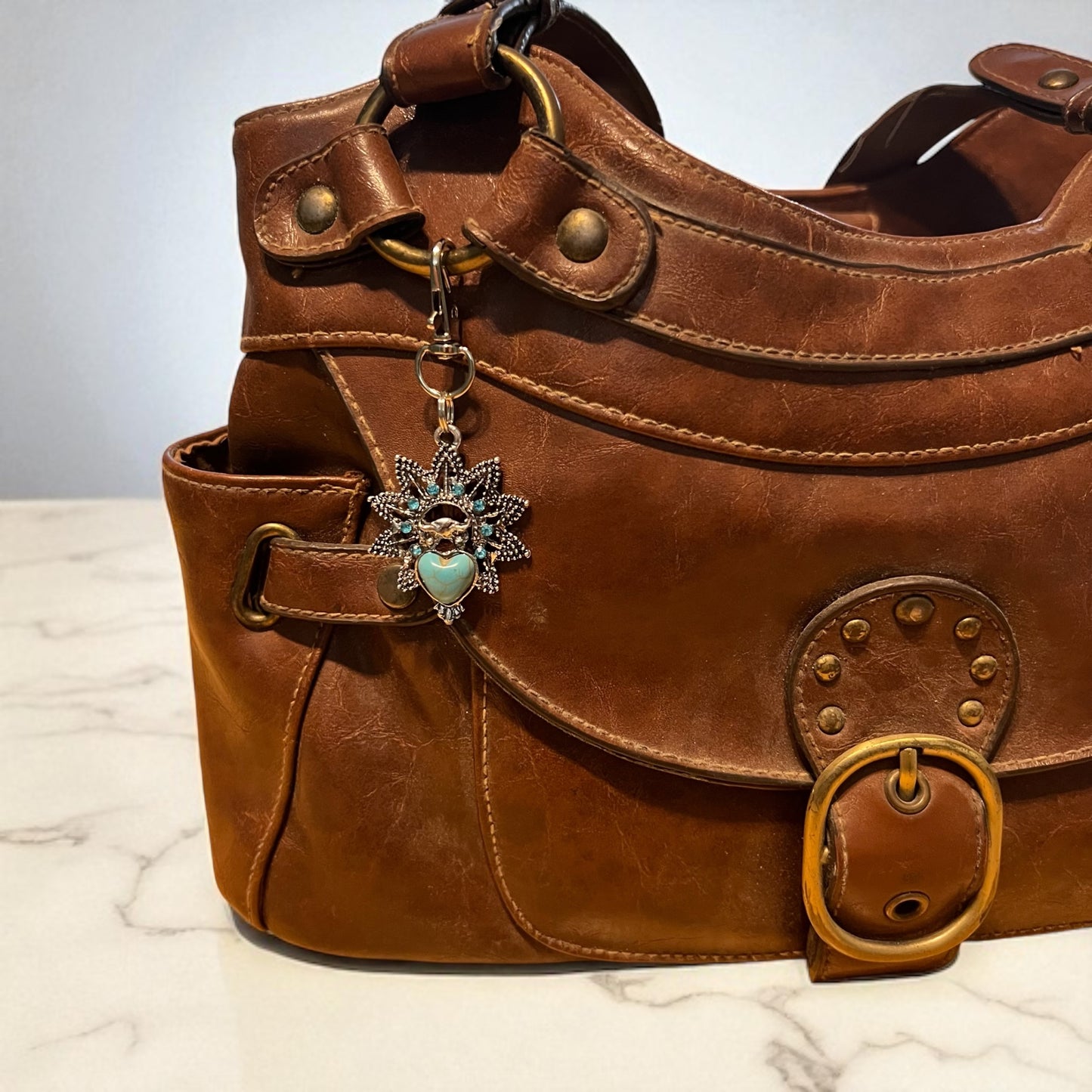 Turquoise Owl Keychain – Handmade Boho Bag Charm