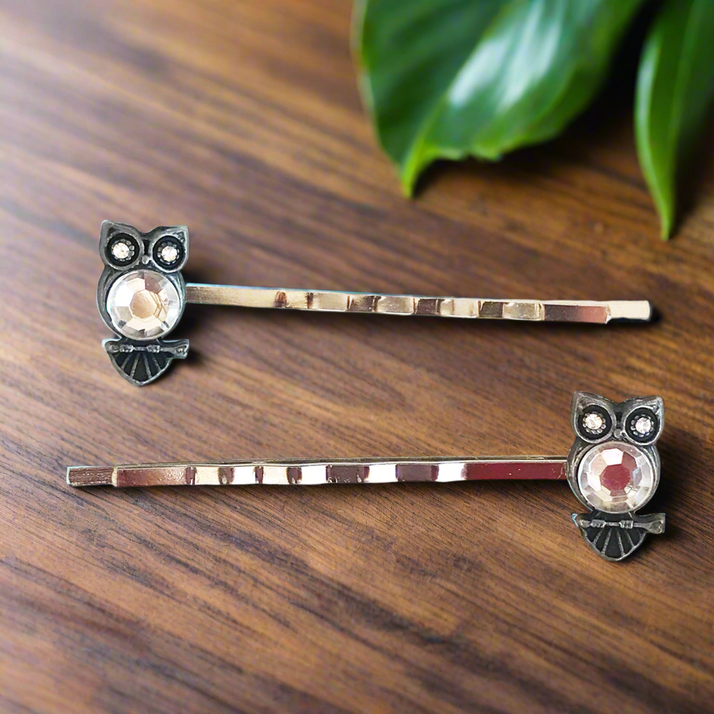 Clear Rhinestone Owl Hair Pins - Sparkling Owl-Inspired Accessories