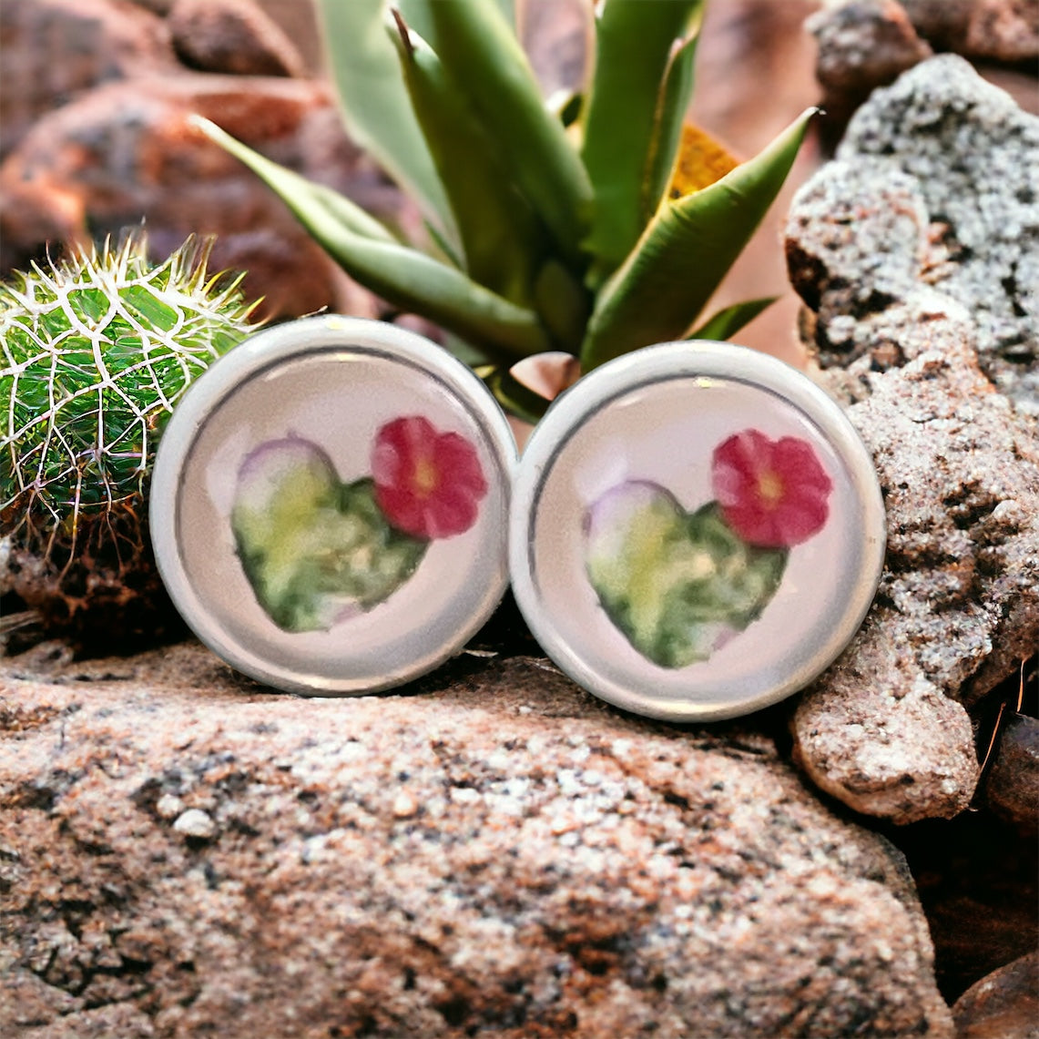Cactus Stud Earrings – White Southwest Botanical Jewelry