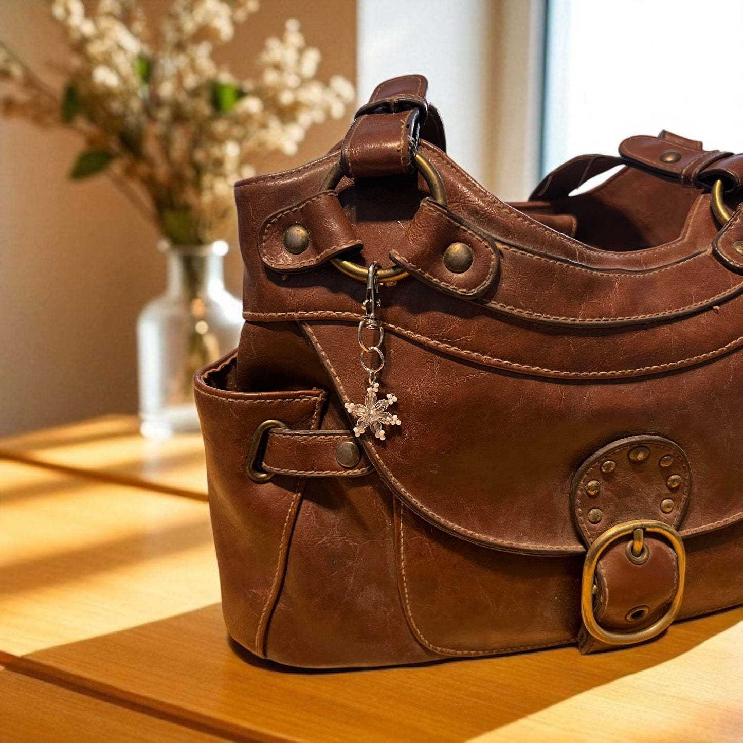 Charm para bolso con tirador de cremallera y copo de nieve con diamantes de imitación y cuentas