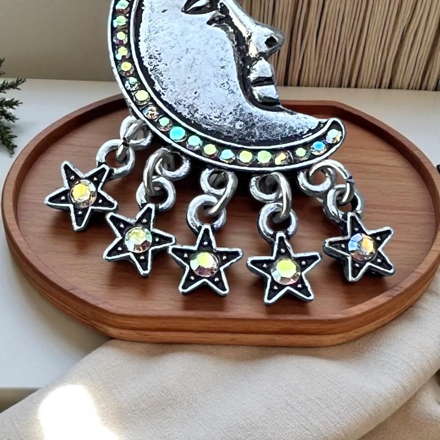 Moon Purse Charm – Celestial Crescent Keychain with Rhinestones