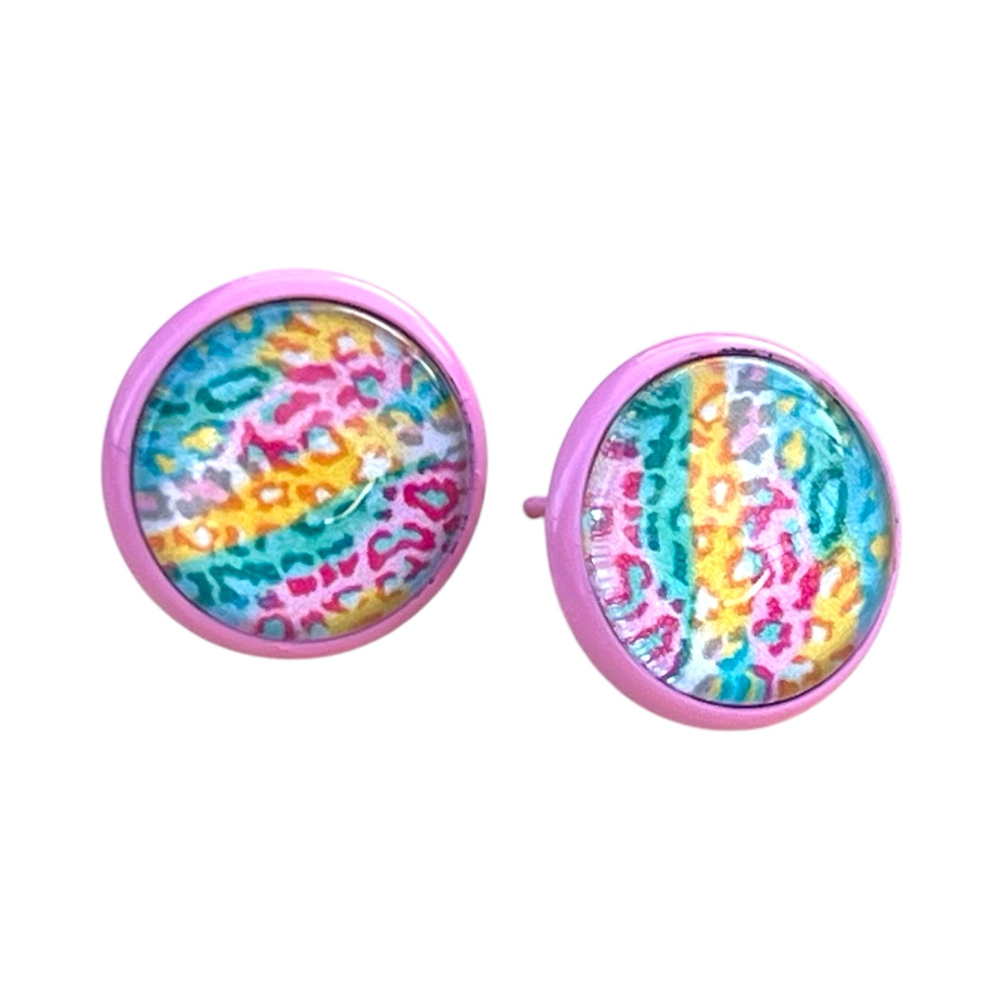 Spring Leopard Print Stud Earrings – Handmade Pastel Animal Print Jewelry