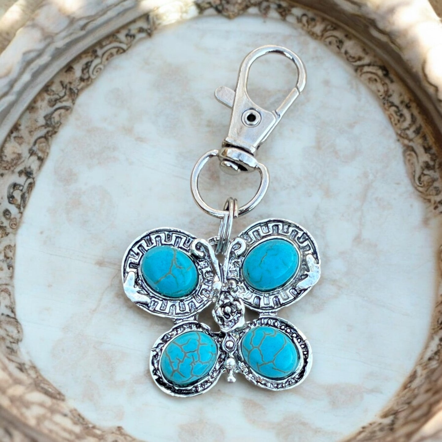 Turquoise Butterfly Keychain – Handmade Boho Bag Charm