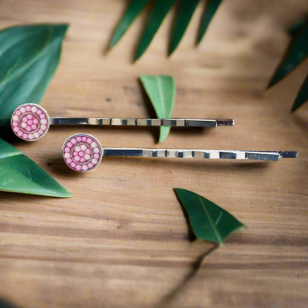 Round Seed Bead Hair Pins - Western Boho Bobby Pin Set of 2