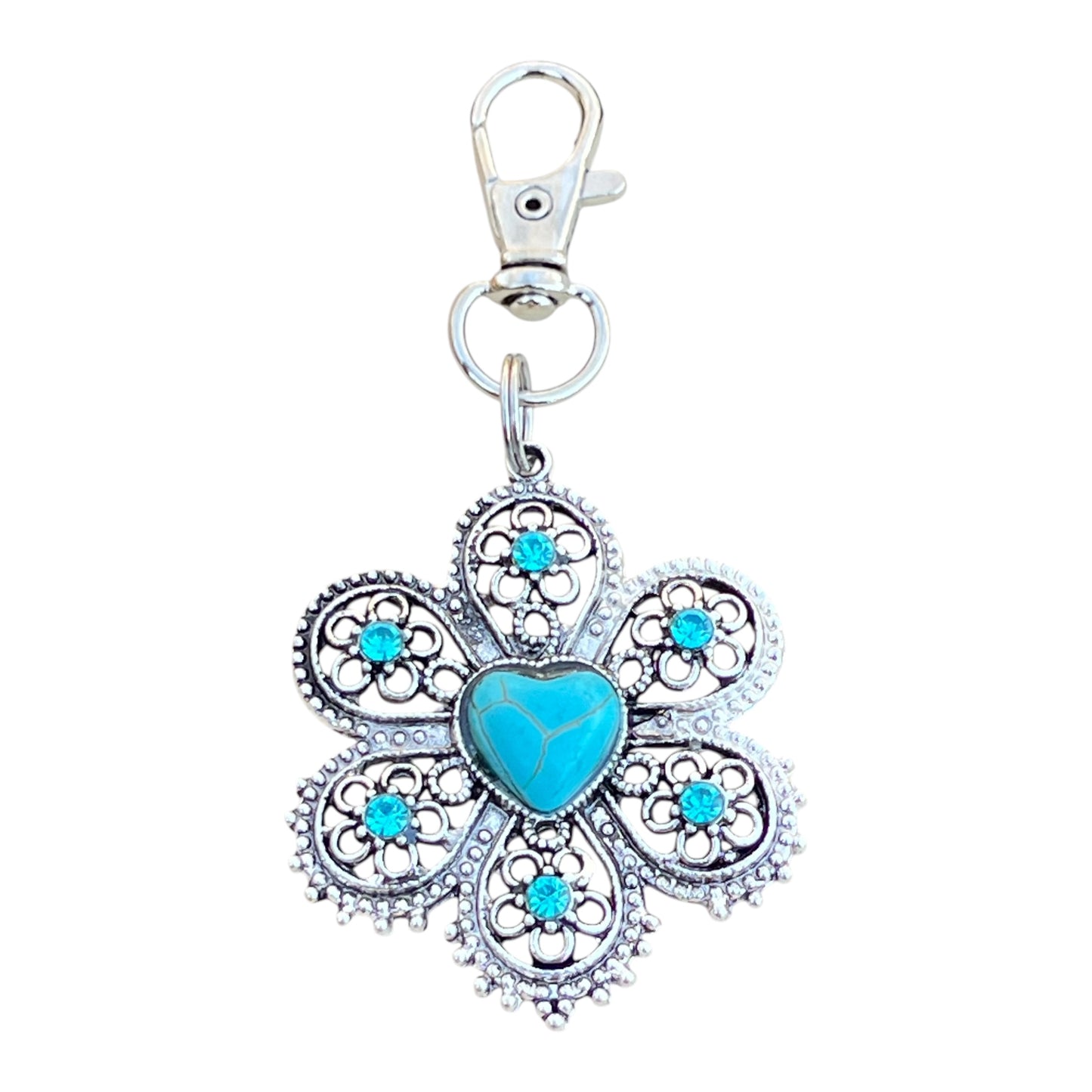Turquoise Flower Keychain – Handmade Boho Bag Charm