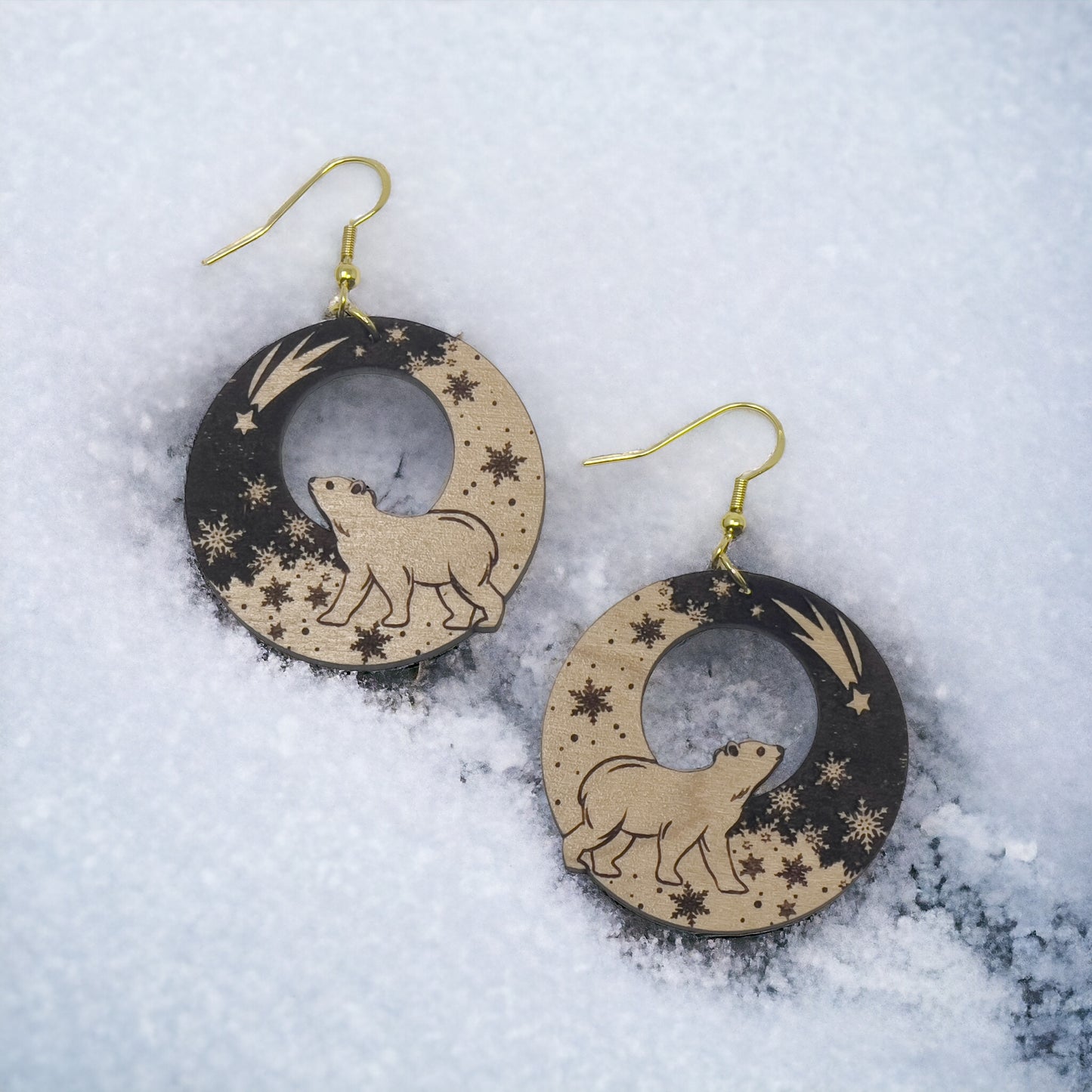 Polar Bear Earrings, Christmas Dangle Earrings, Fun Animal Earrings, Cute Winter Holiday Earrings, Rustic Wood Earring, Country Xmas Jewelry