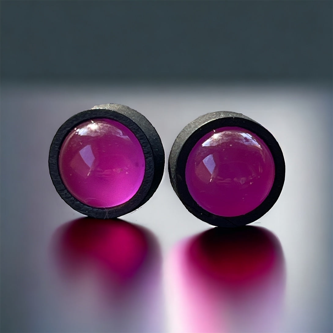 Amethyst Purple Stud Earrings – Handmade Wood & Resin Jewelry