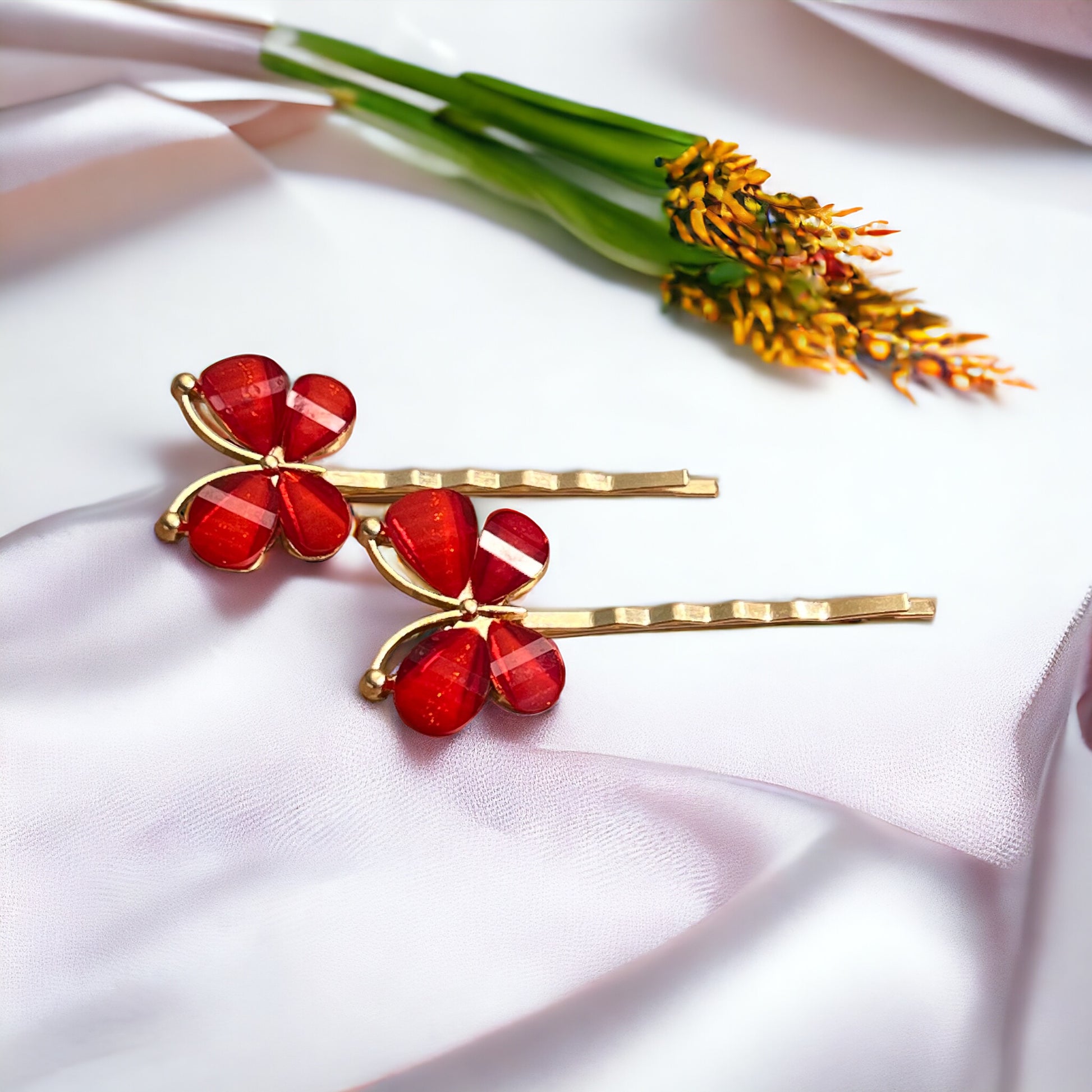 Red Rhinestone Butterfly Hair Pins - Elegant & Vibrant Hair Accessories