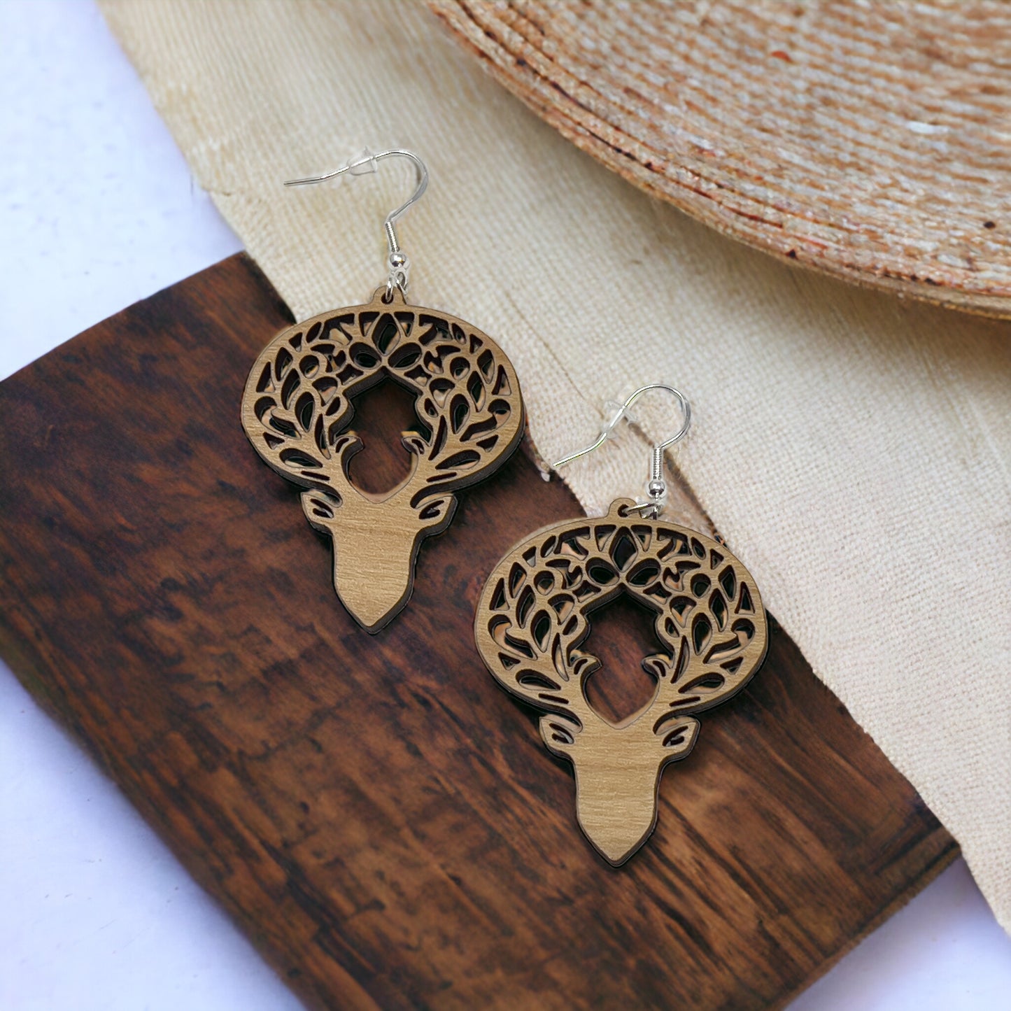 Woodland Deer Antler Earrings – Intricate Boho Forest Jewelry in Wood