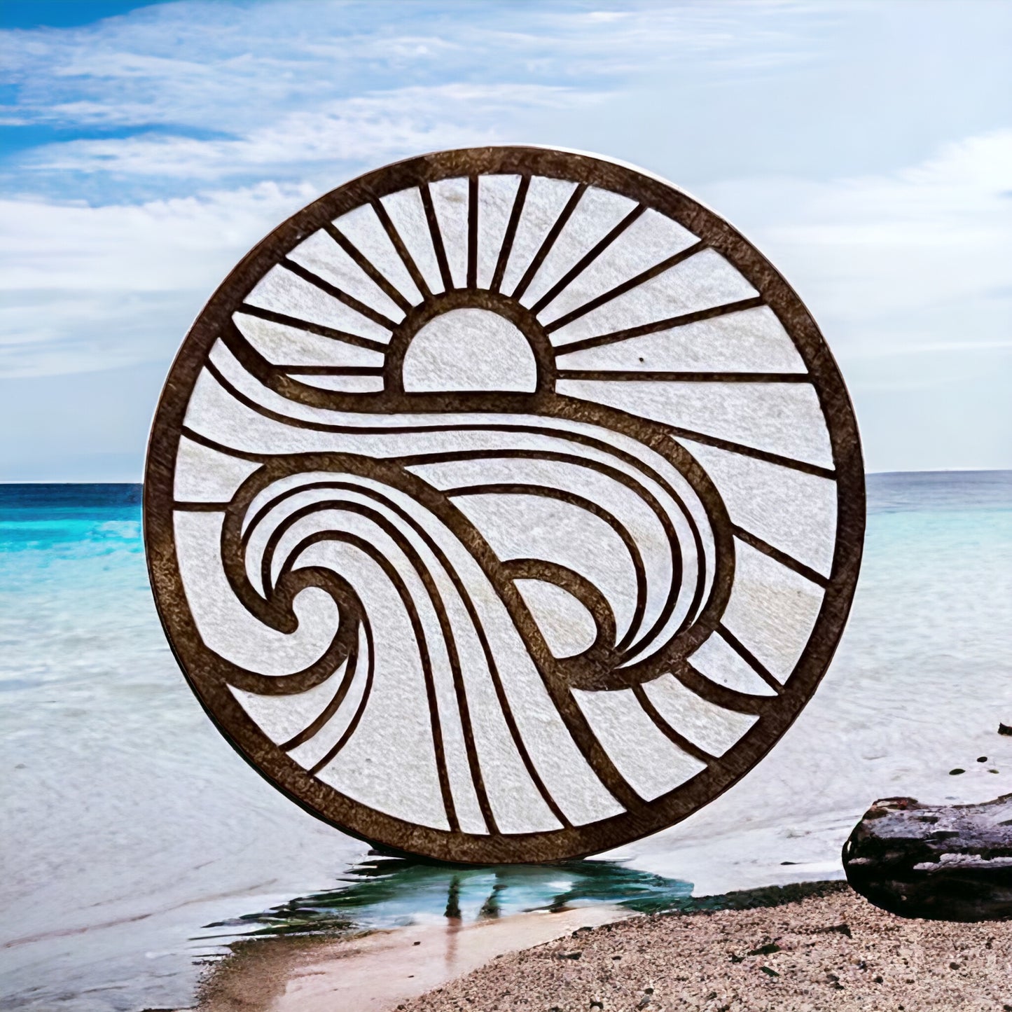 Sunrise Wave Magnet – Coastal Wood Decor for Ocean Lovers