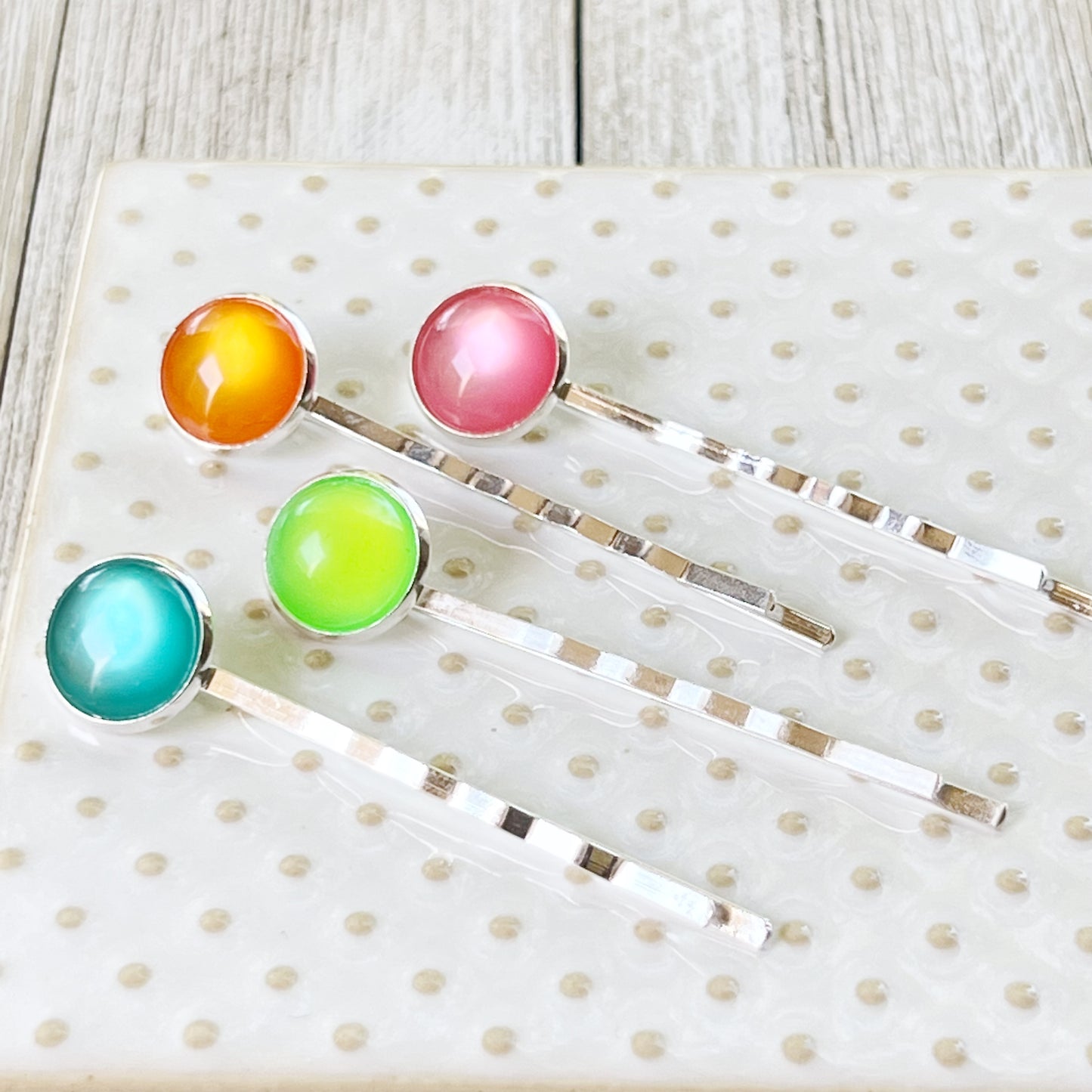 Neon Rainbow Hair Pins – Bright Colorful Resin Bobby Pin Set