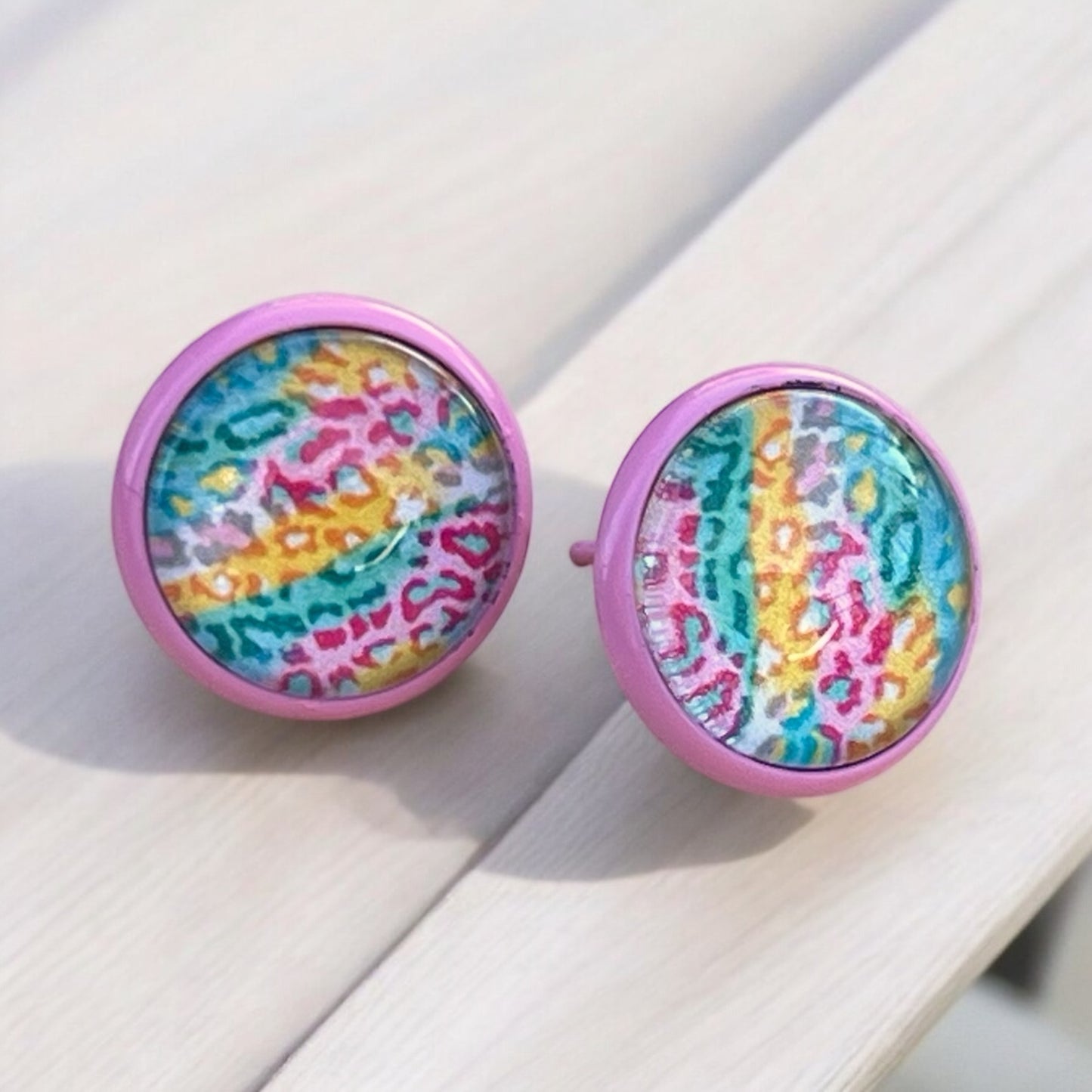 Spring Leopard Print Stud Earrings – Handmade Pastel Animal Print Jewelry