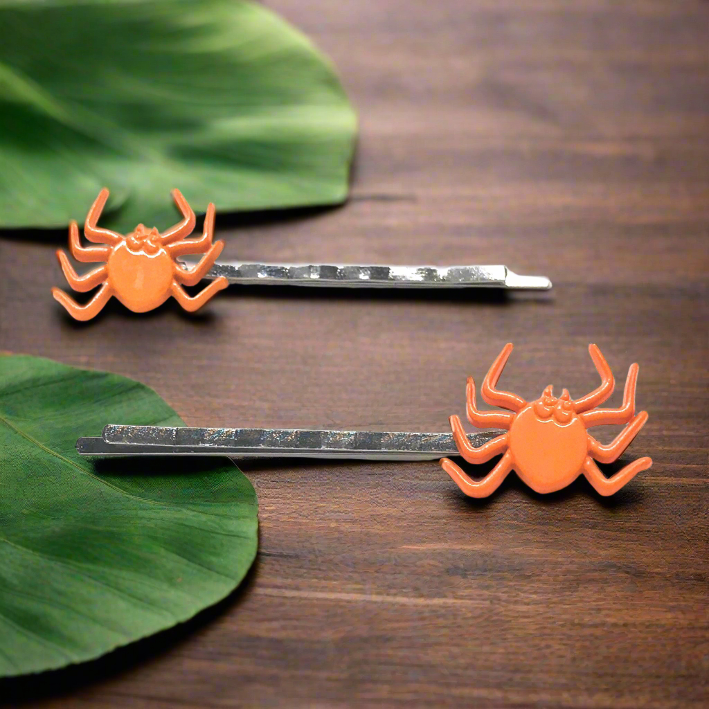 Horquillas para el pelo de Halloween con araña naranja